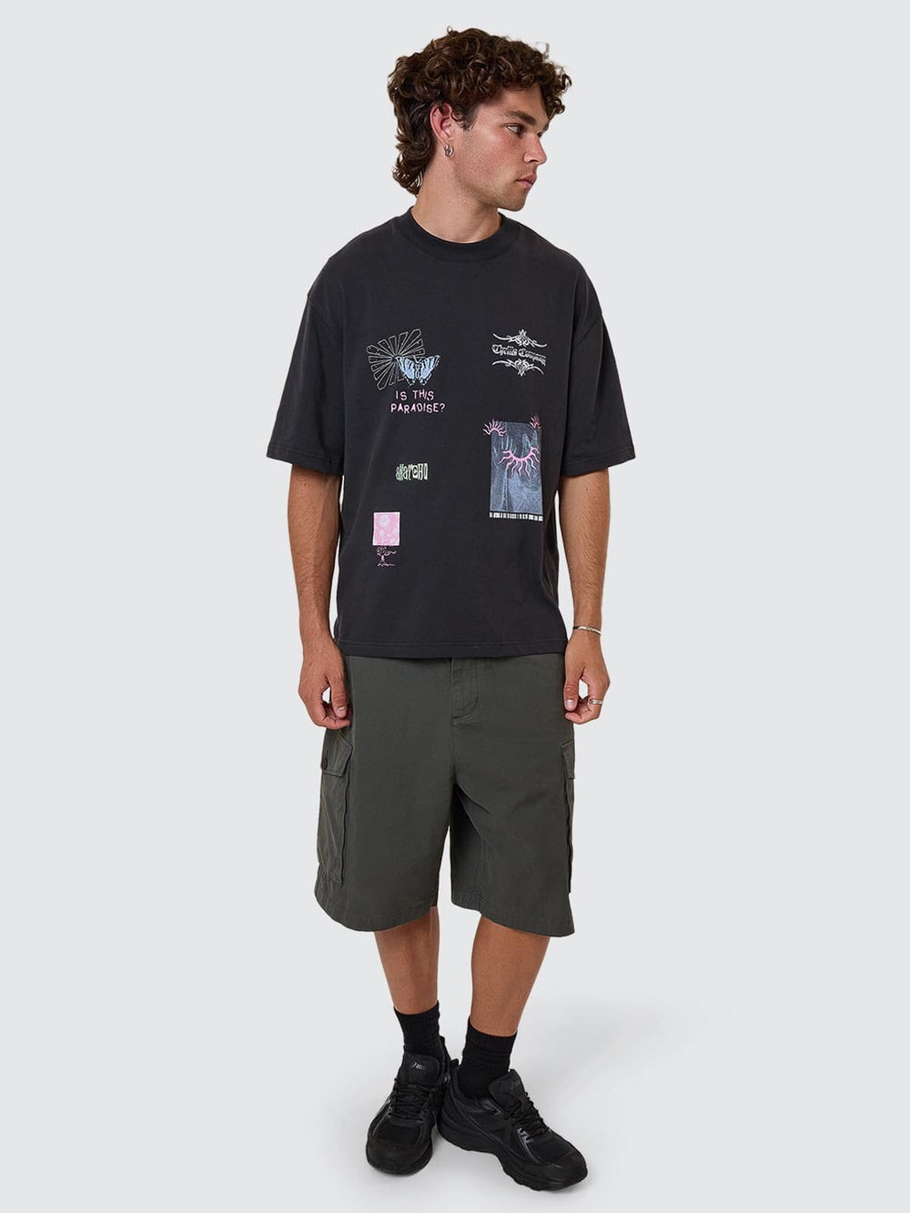 Thrills Transmission Box Fit Oversize Short Tee - Washed Black (view 2)