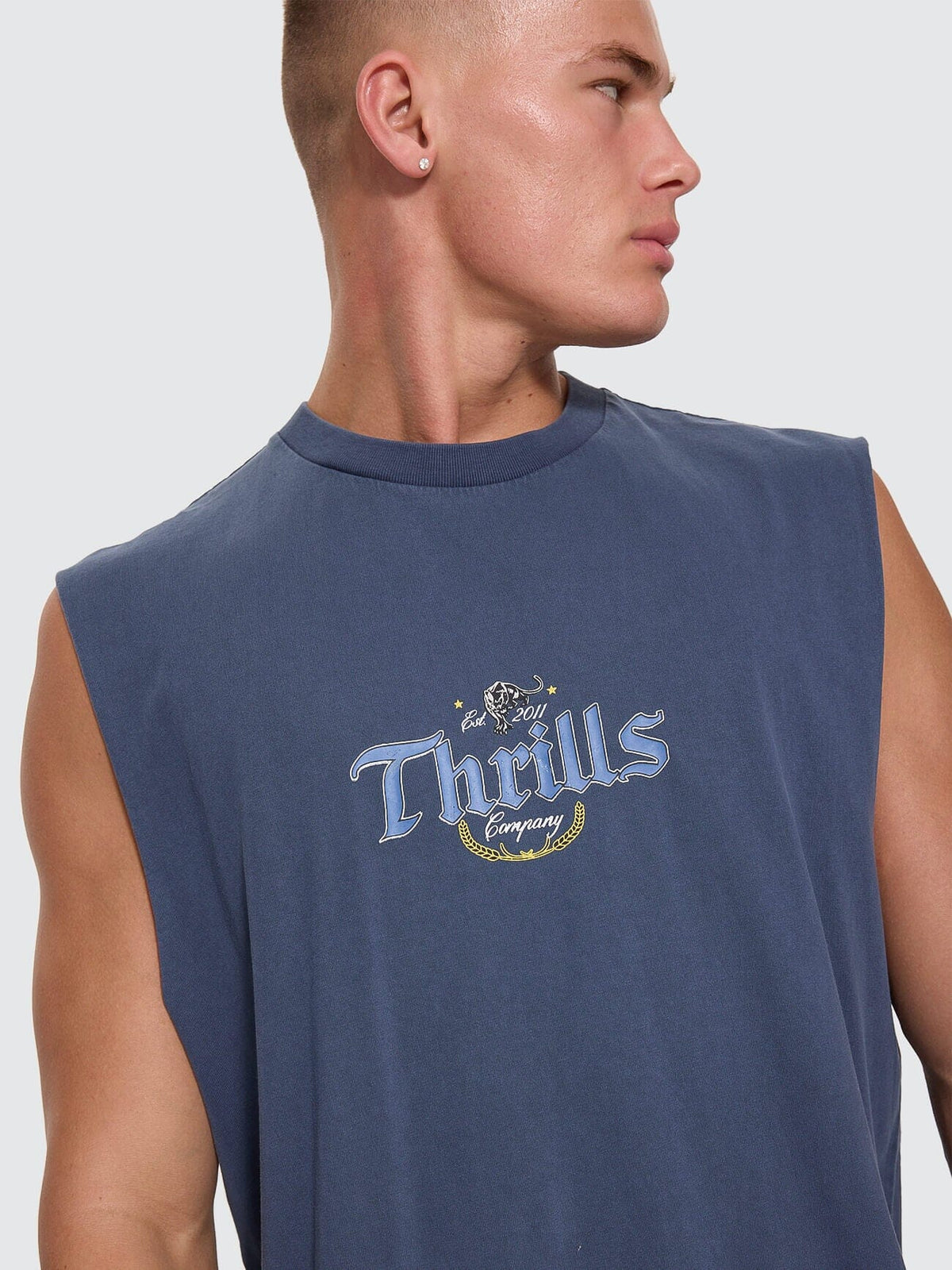 Thrills Twist Off Merch Muscle Tee Heritage Navy back