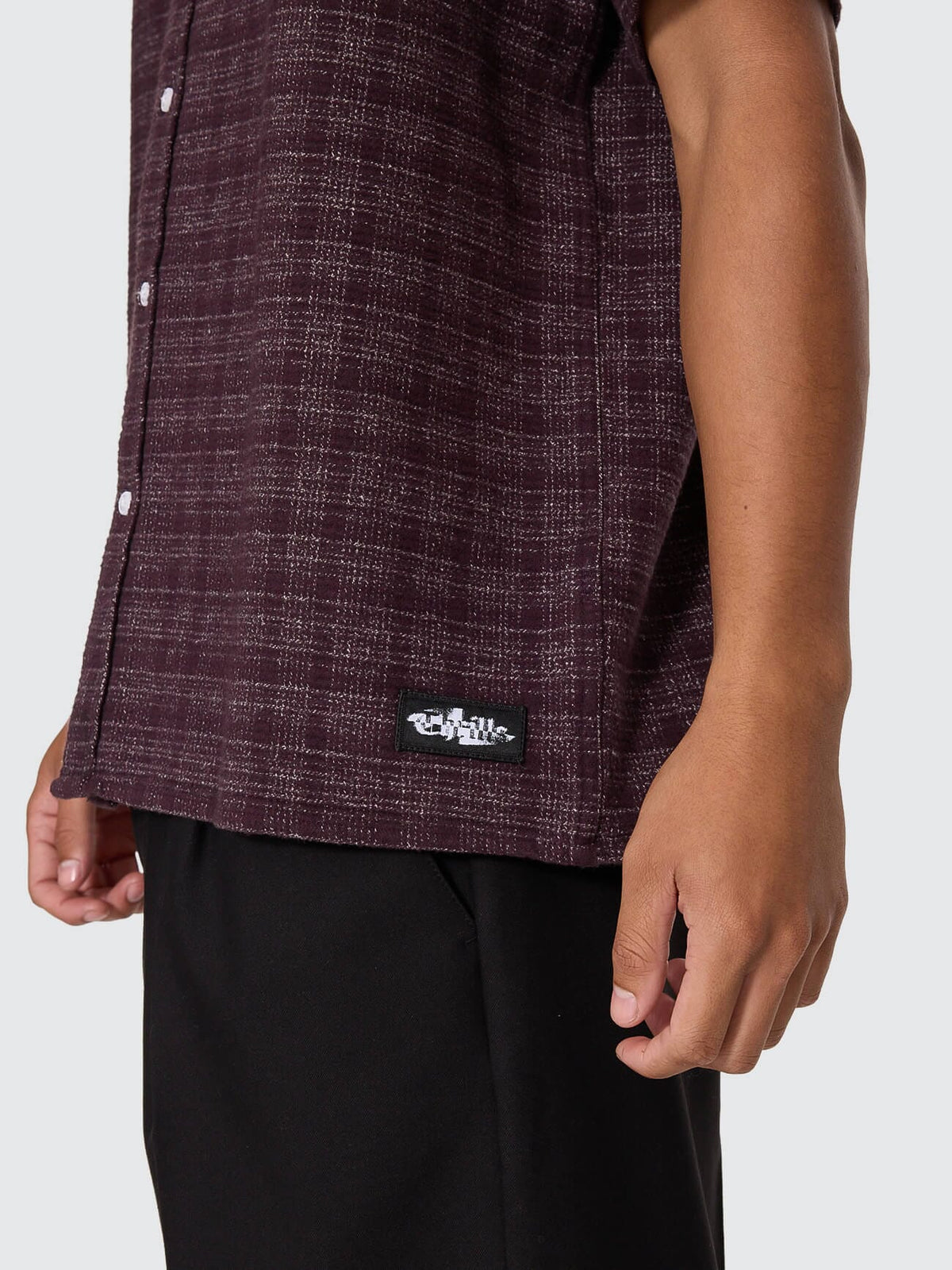 Thrills Patches Cropped Short Sleeve Shirt Aubergine back