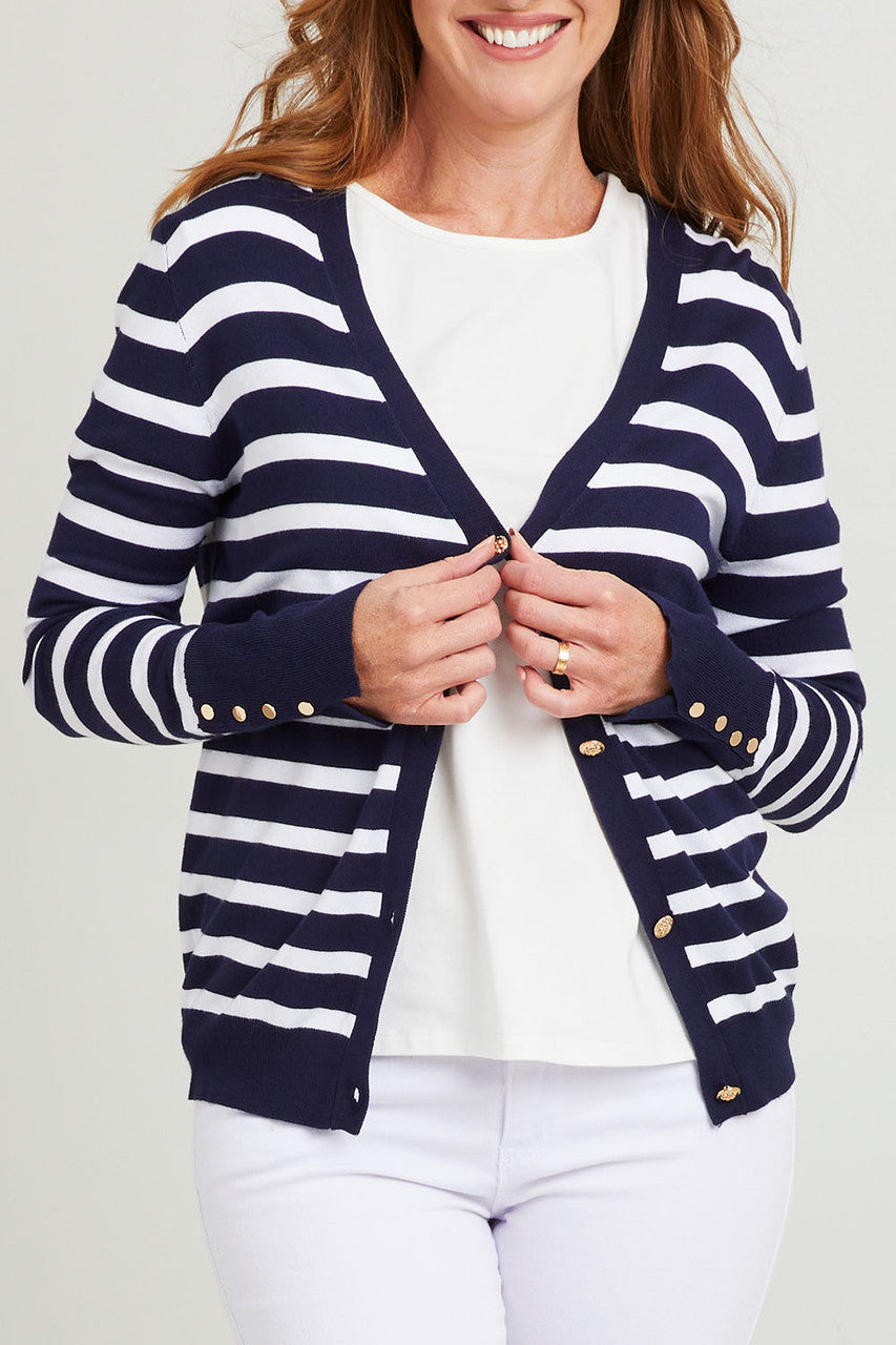 Cara Stripe Cardigan - Navy / White