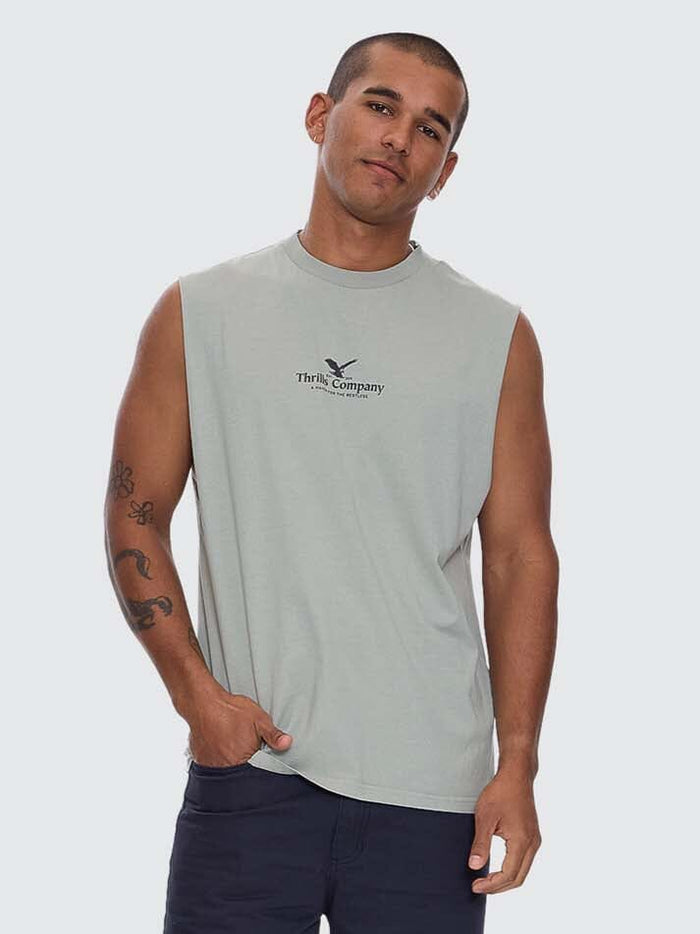 Thrills A Haven For The Restless Merch Fit Muscle Tee - Dirty Sage