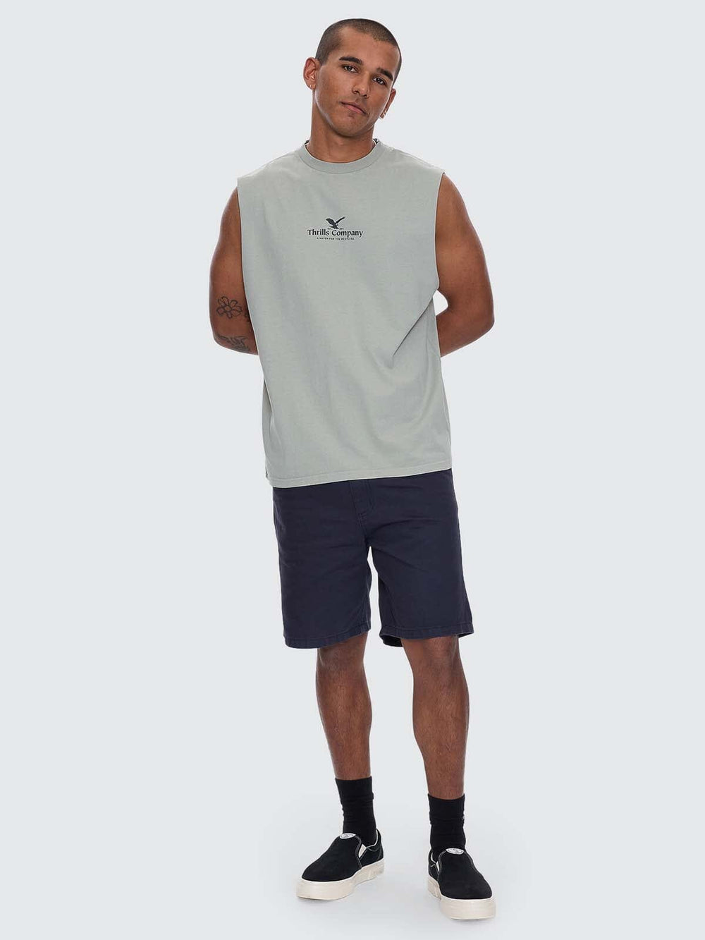 Thrills A Haven For The Restless Merch Fit Muscle Tee - Dirty Sage (view 2)
