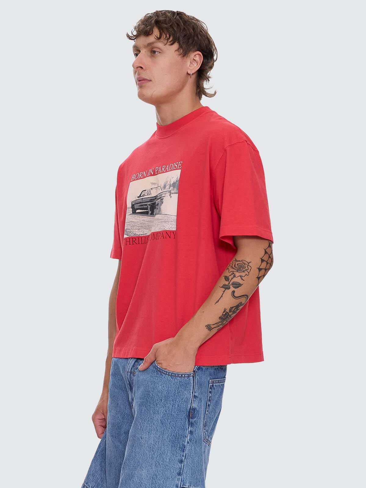 Thrills Metal and Dust Box Fit Oversize Cropped Tee - Flame Red (view 2)