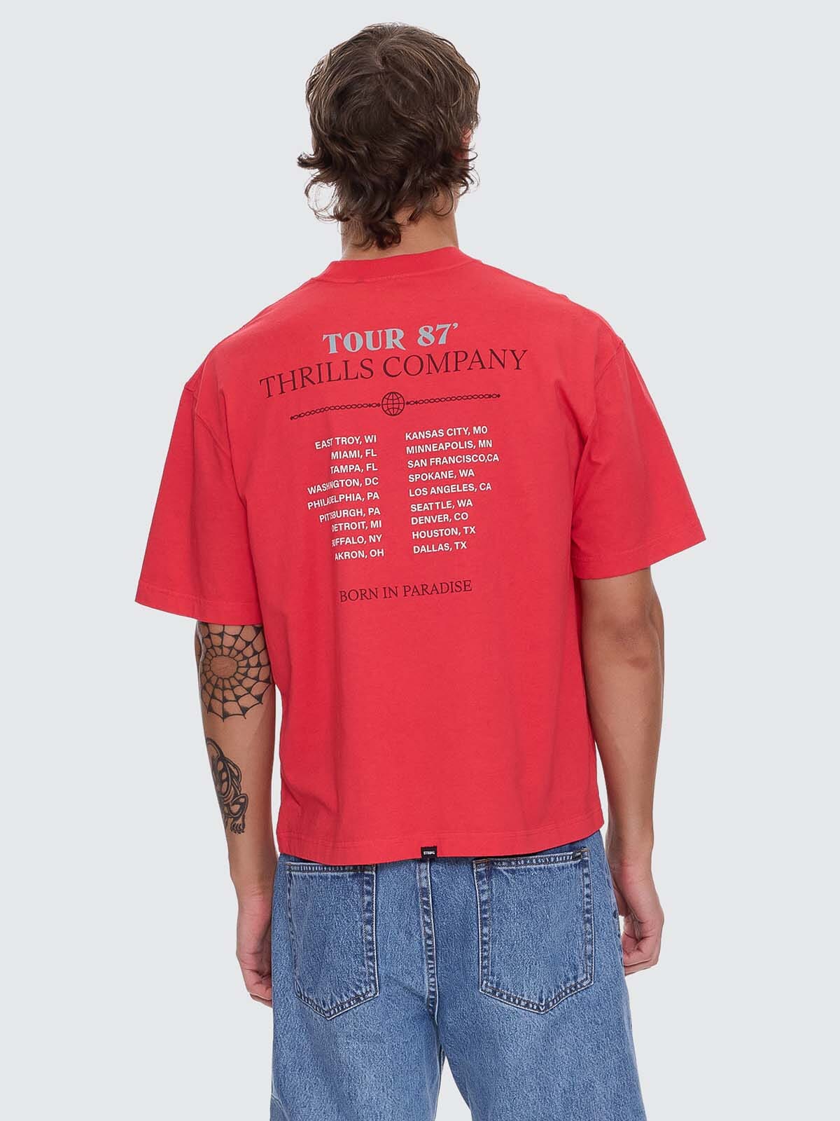 Thrills Metal and Dust Box Fit Oversize Cropped Tee - Flame Red (view 3)
