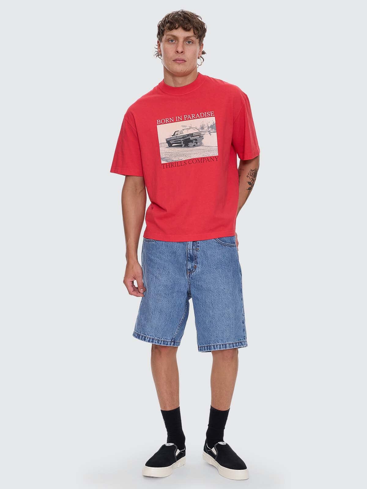 Thrills Metal and Dust Box Fit Oversize Cropped Tee - Flame Red (view 4)