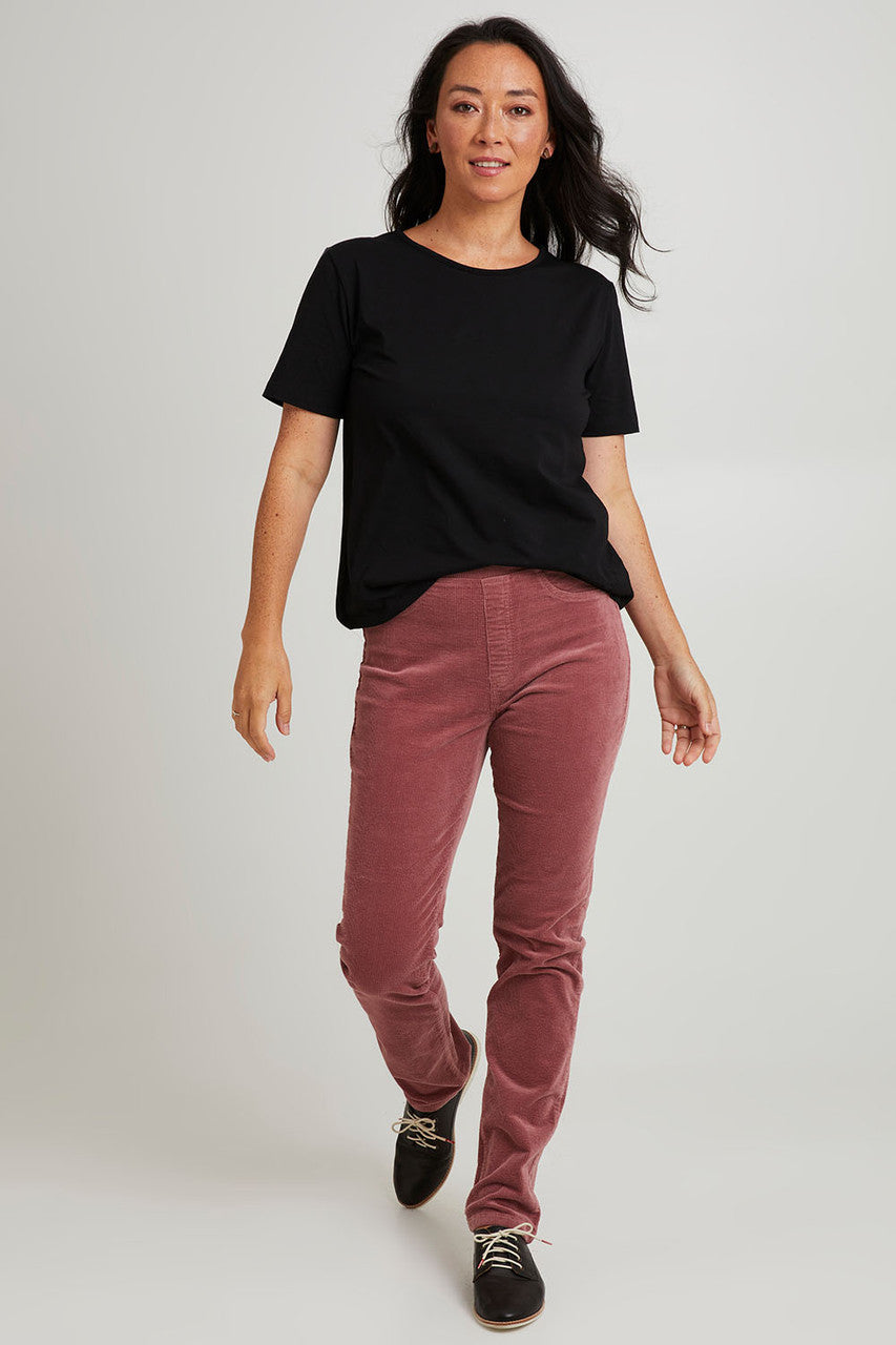 Slim Leg Widewale Cord Pull On - Rose