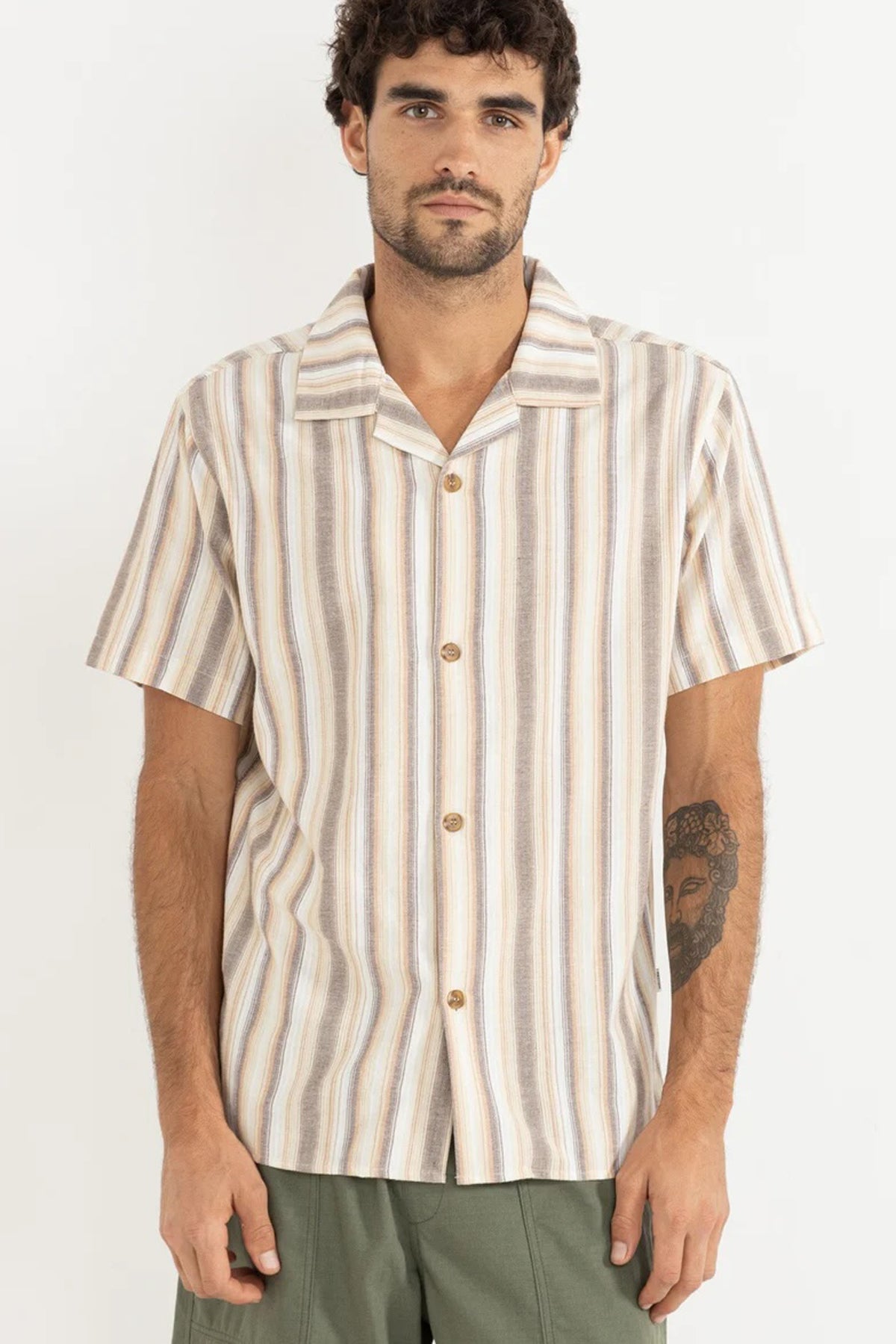 Rhythm Vacation Stripe Short Sleeve Shirt - Tobacco