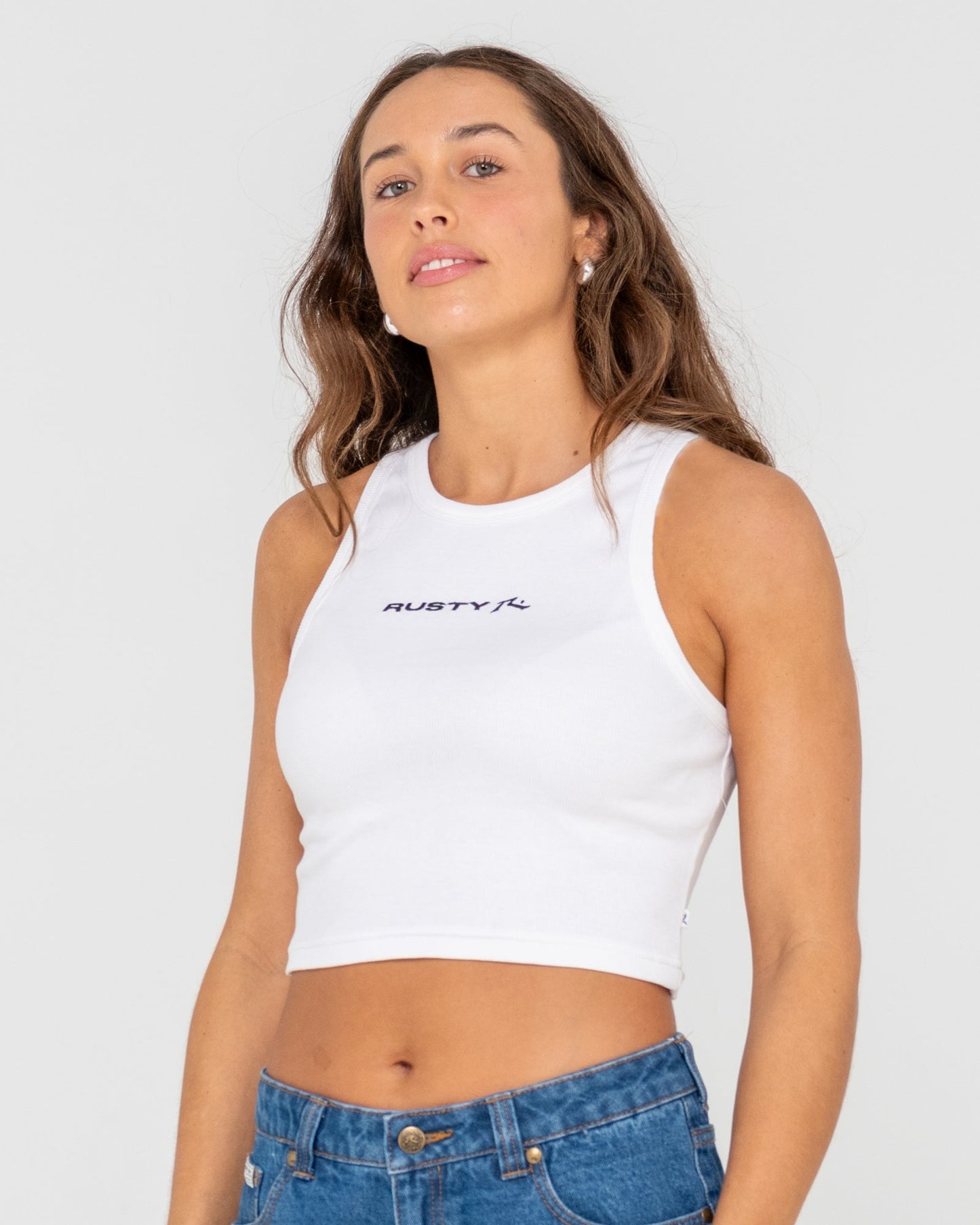 Essentials Ribbed Skimmer Length Tank - White