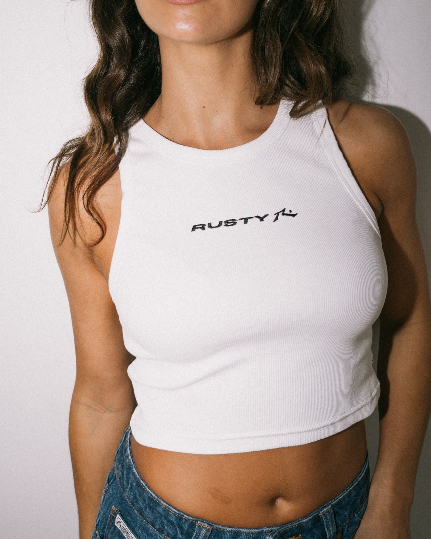 Essentials Ribbed Skimmer Length Tank - White