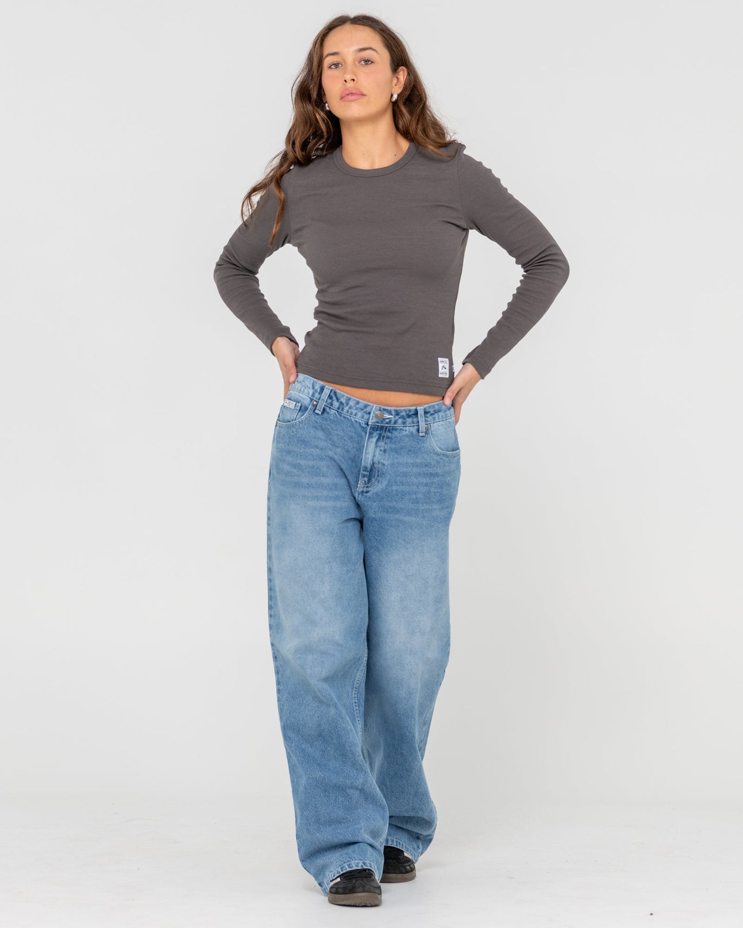 Essentials Ribbed Long Sleeve Tee - Carbon