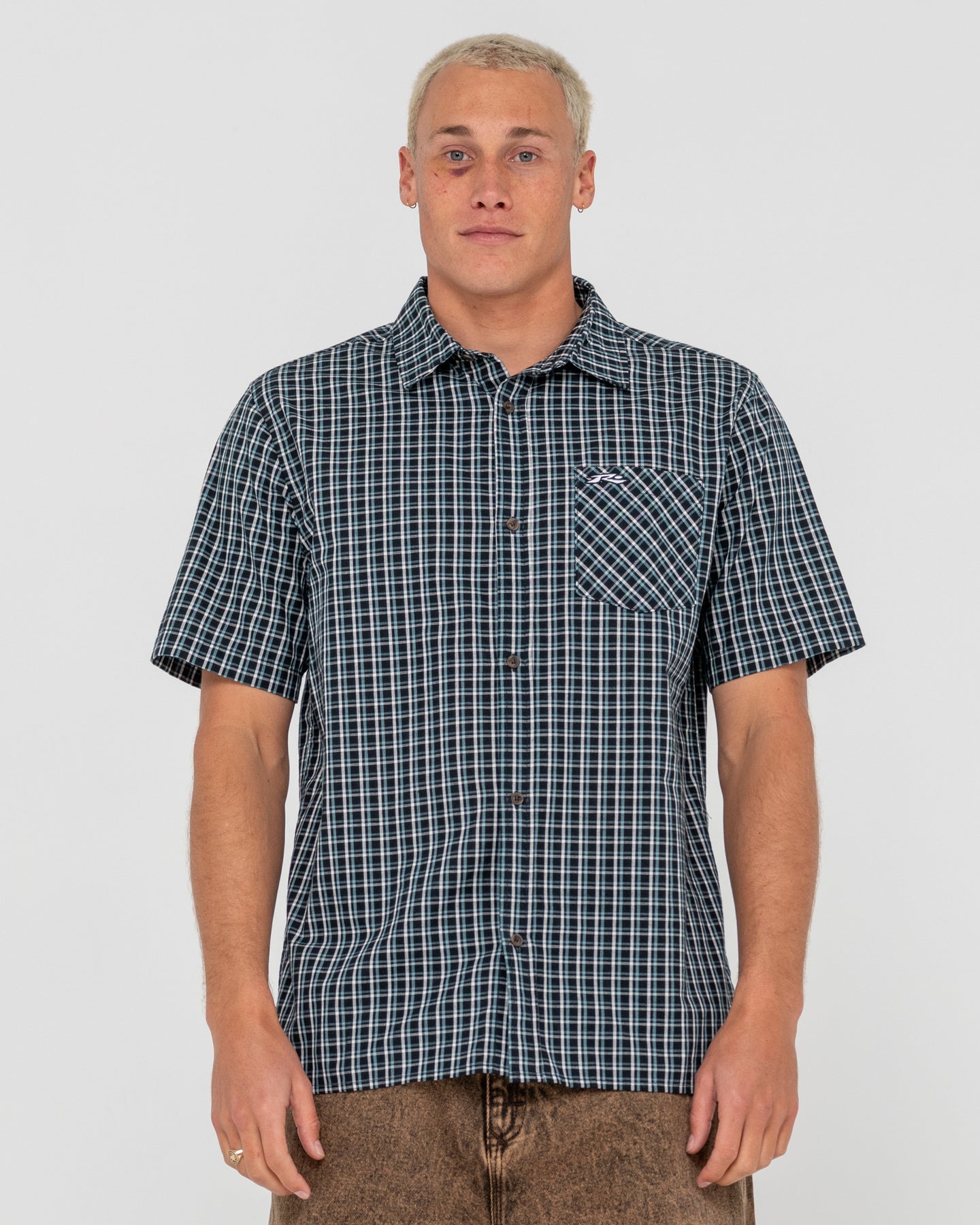 Datsun Check Short Sleeve Shirt - Black