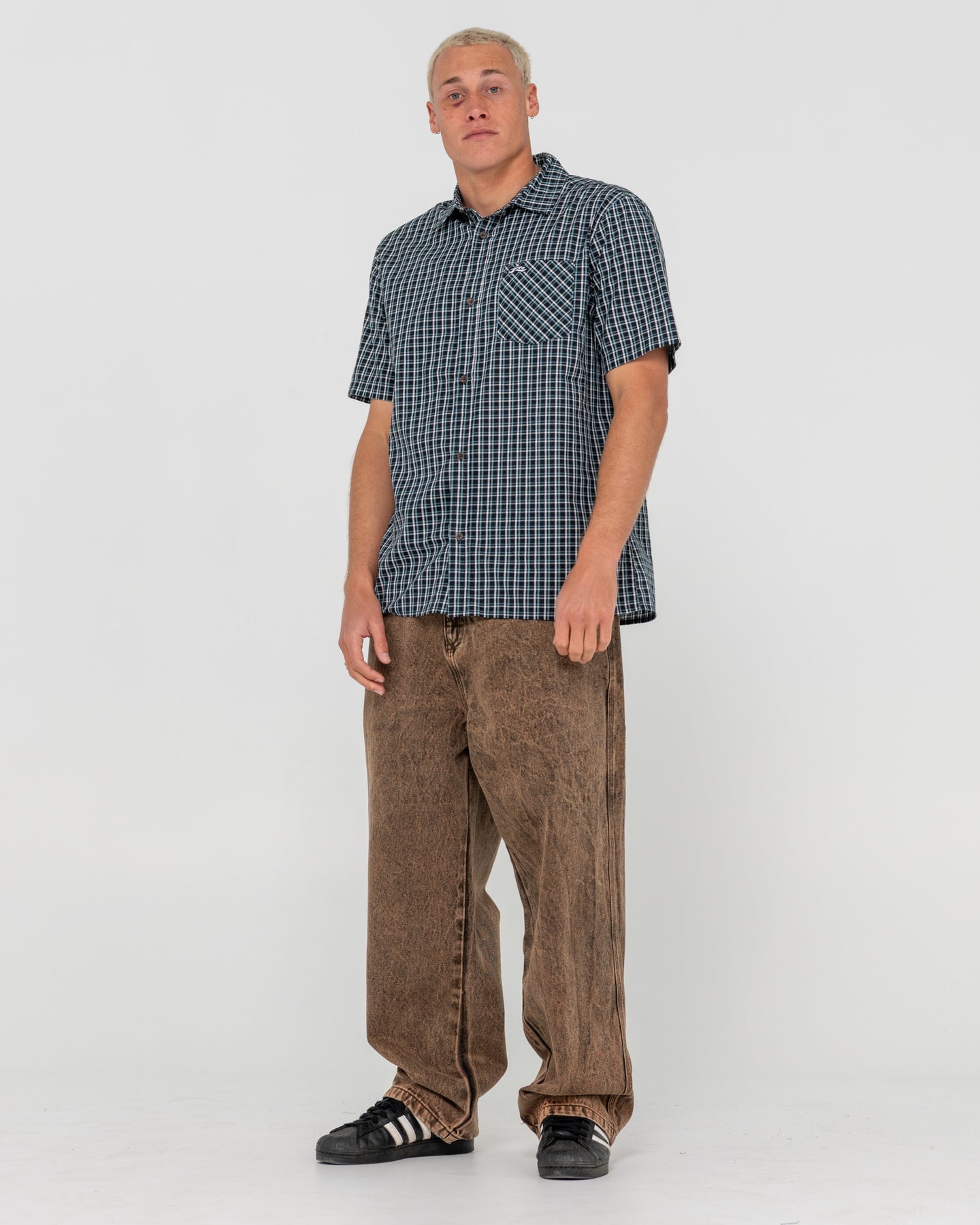 Datsun Check Short Sleeve Shirt - Black