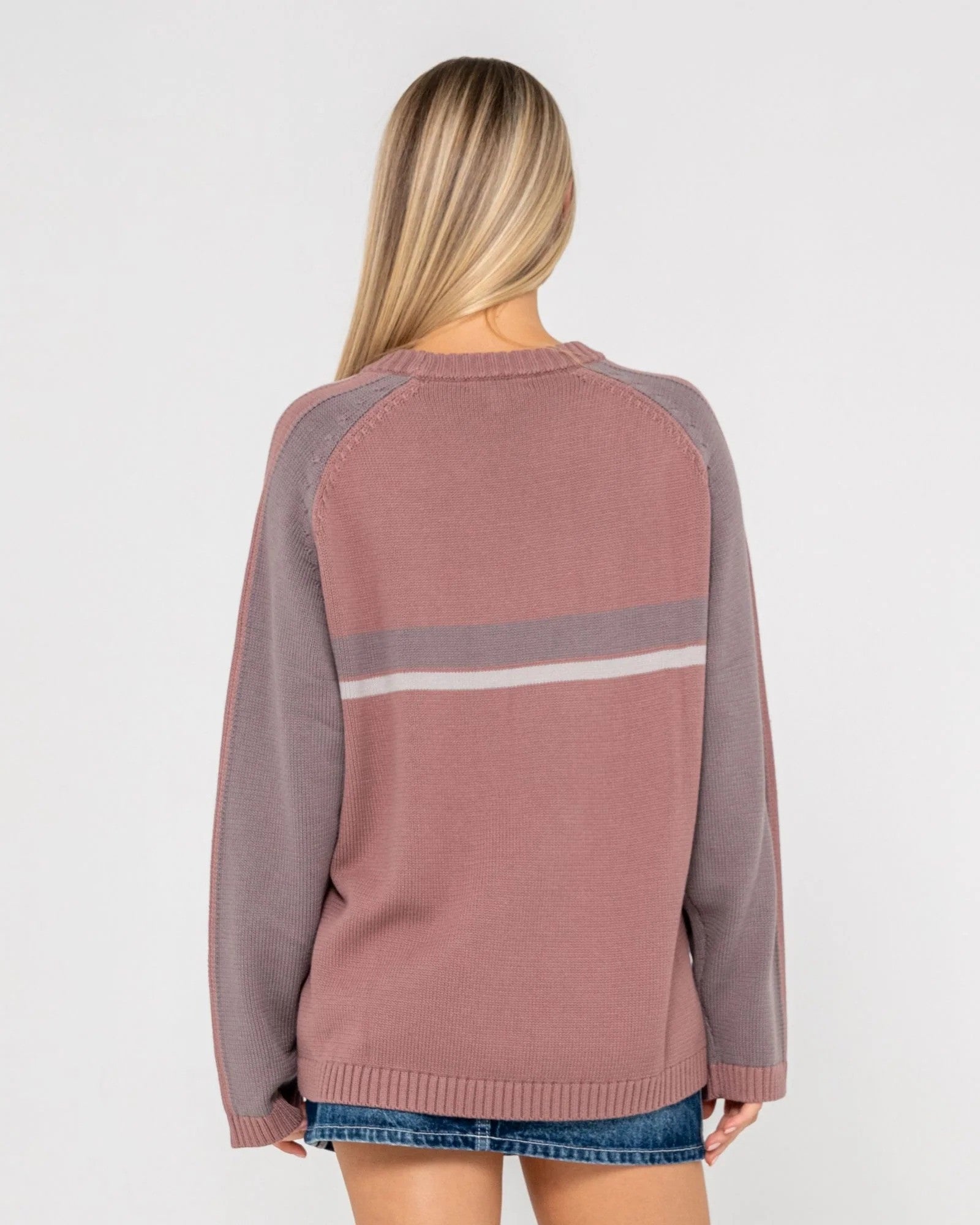Rusty White Lines Two Long Sleeve Crew Neck Knit - Elderberry (view 2)
