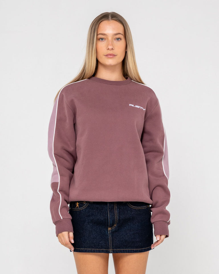 Rusty Two Timer Panelled Crew Fleece - Cadet / Elderberry (view 2)
