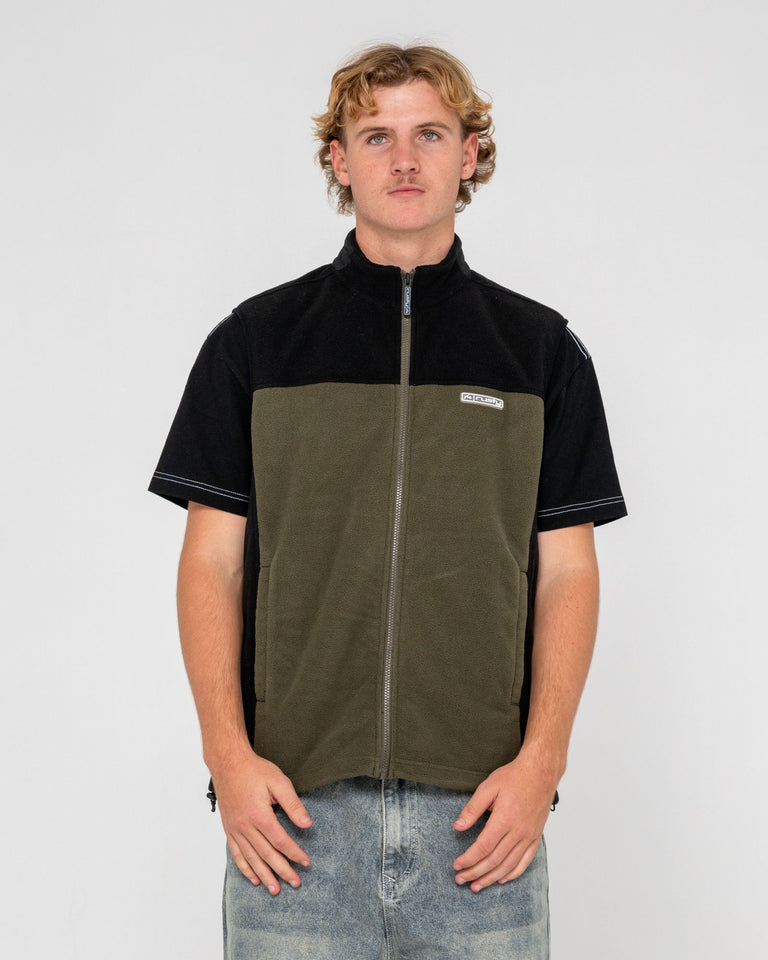 Rusty On The Run Tech Fleece Vest - Army Green