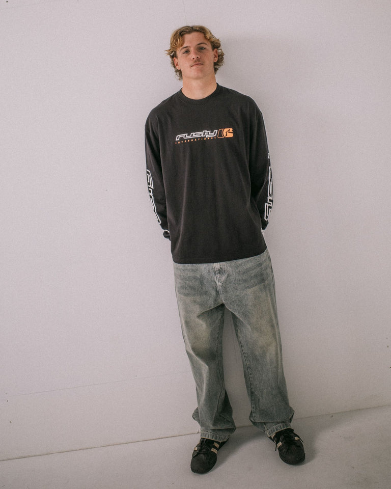 Rusty Jetsetter Long Sleeve Graphic Tee - Black (view 6)