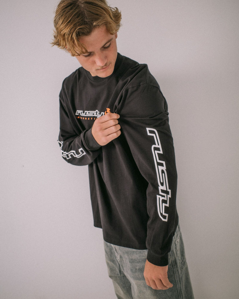 Rusty Jetsetter Long Sleeve Graphic Tee - Black (view 7)