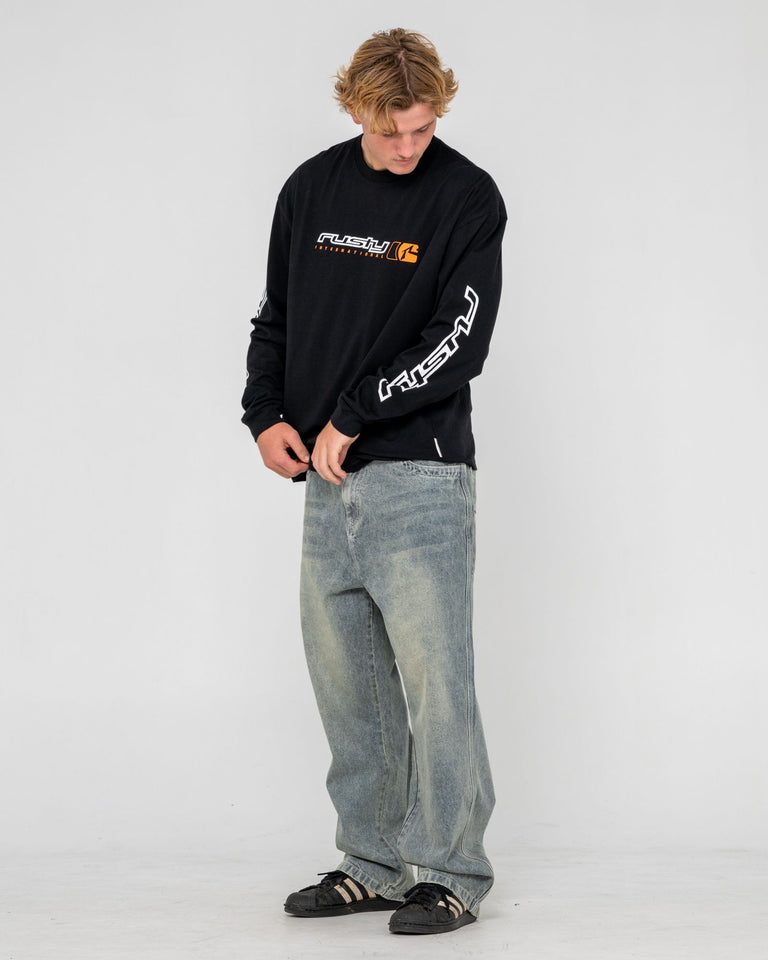 Rusty Jetsetter Long Sleeve Graphic Tee - Black (view 2)