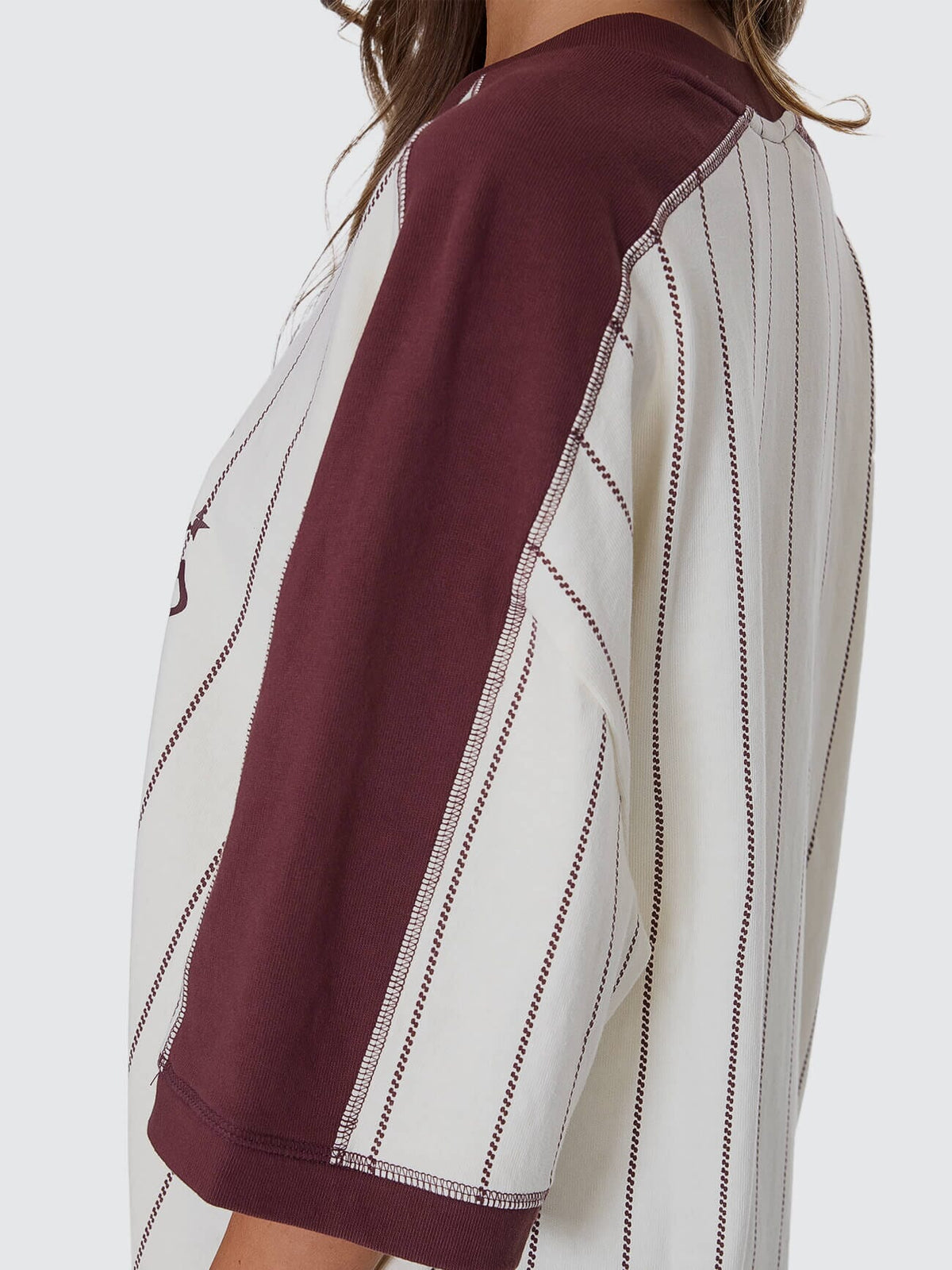 Thrills Baseline Stripe V-Neck Oversized Tee - Butter Cream (view 3)