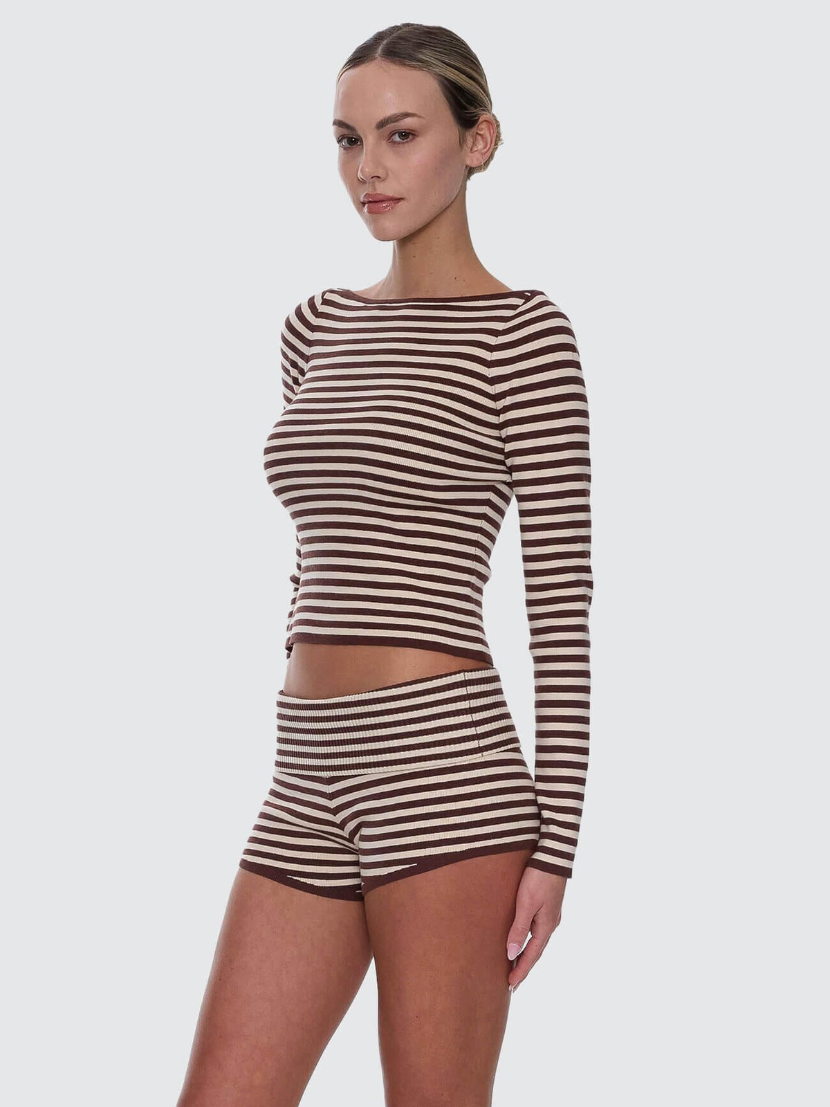 Thrills Walker Knit Long Sleeve Top - Butter Cream Stripe (view 2)