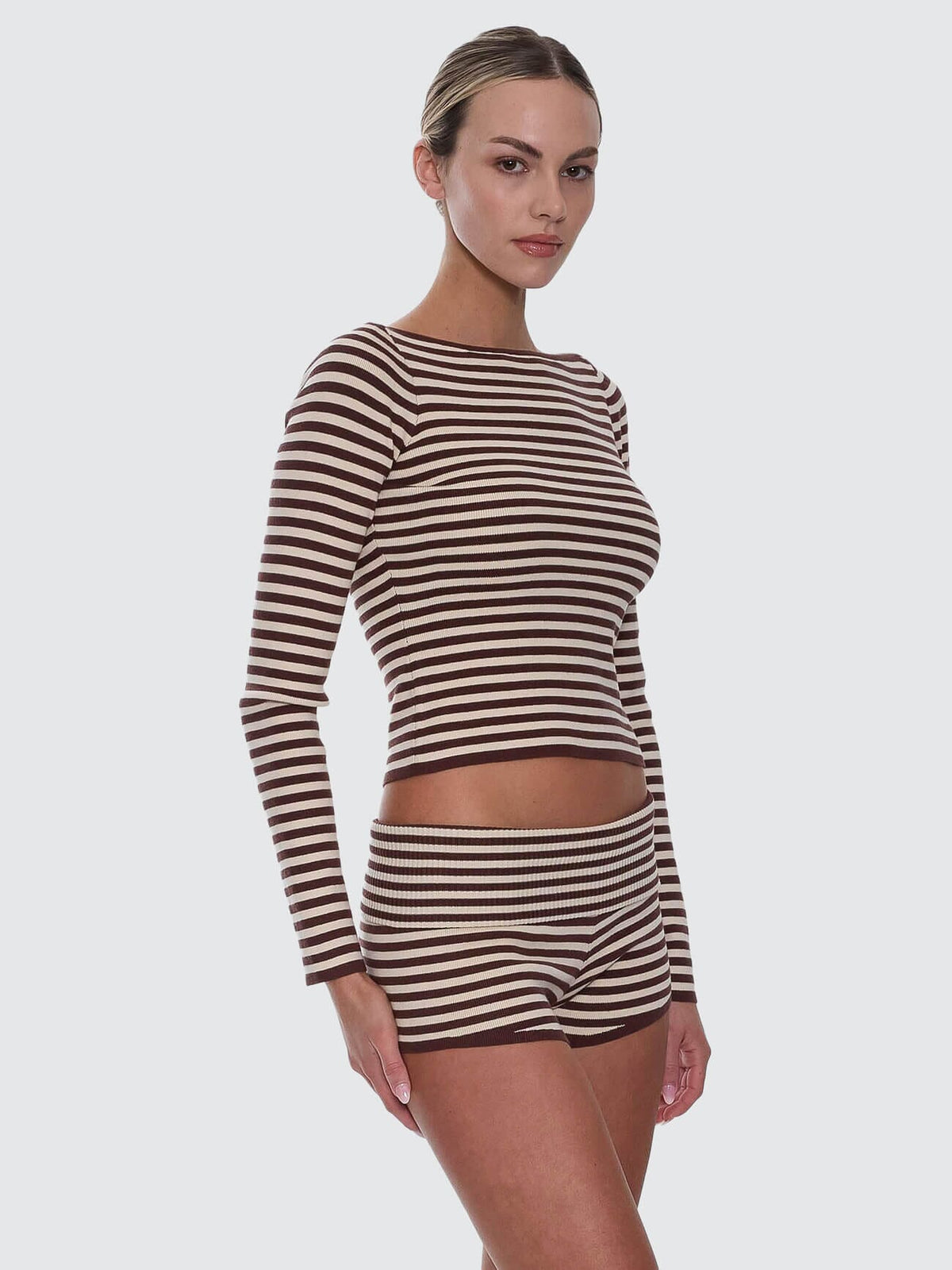 Thrills Walker Knit Long Sleeve Top - Butter Cream Stripe (view 4)