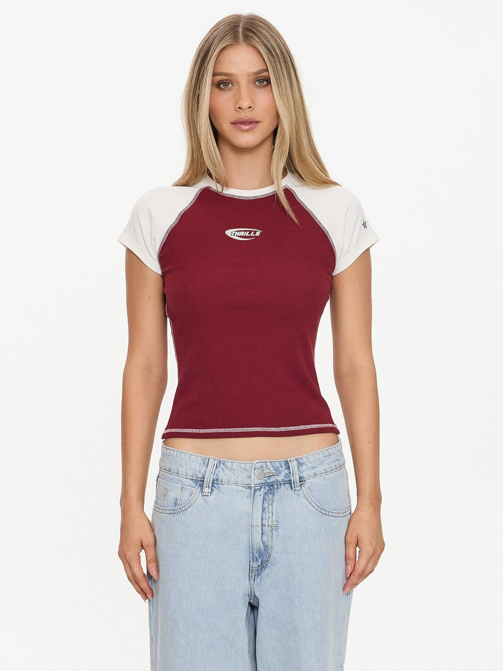Playing For Keeps Raglan Club Tee - Garnet Red