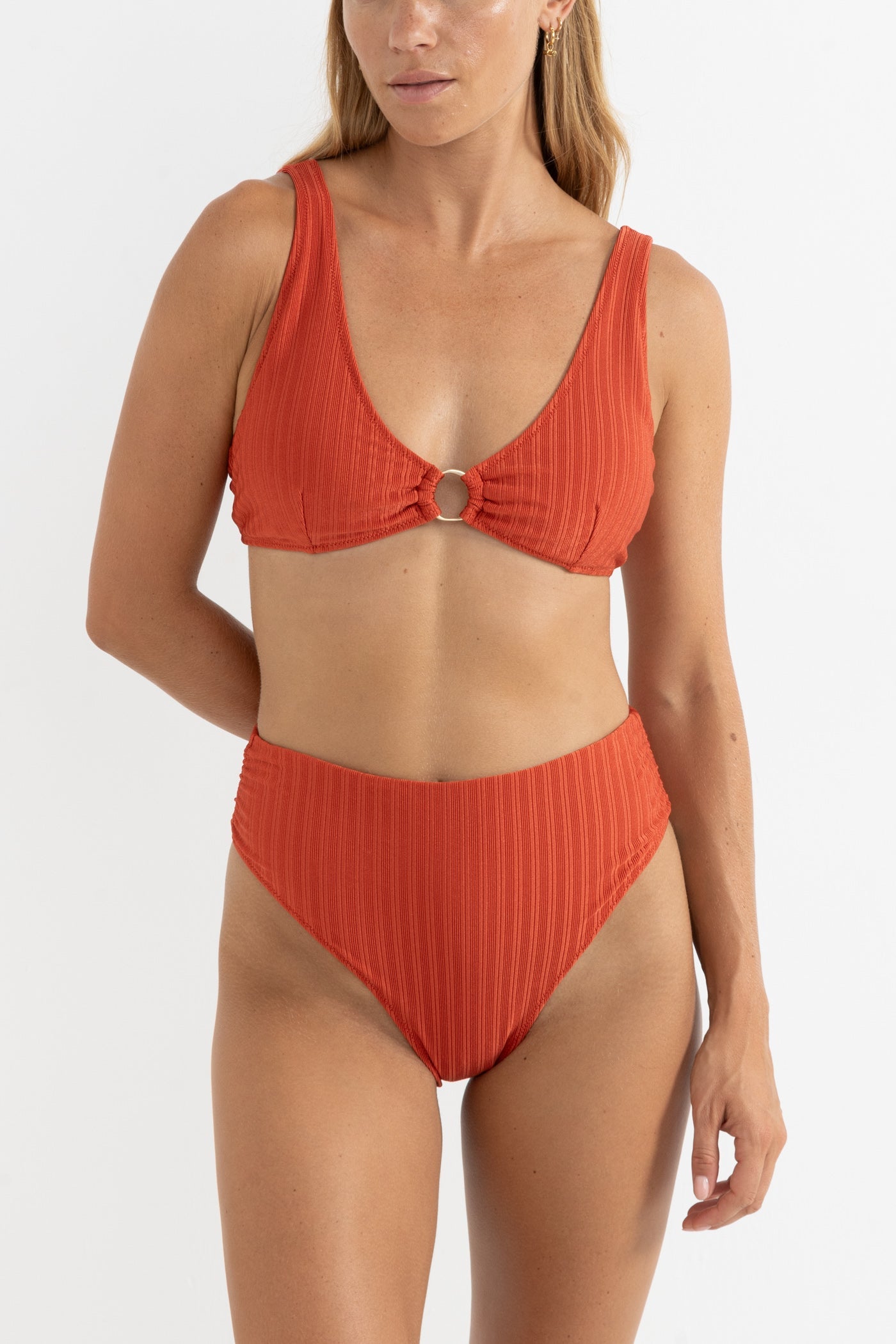 Pacific Rib Gathered Hi Waist Pant - Fire