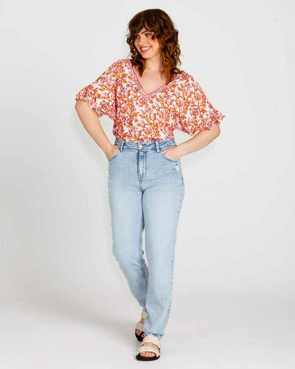 Ashley V-Neck Top - Pink Blossom