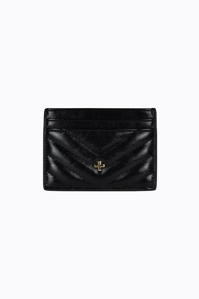 Peta + Jain Izzy Card Holder Black Quilt Crinkle Gold - front view