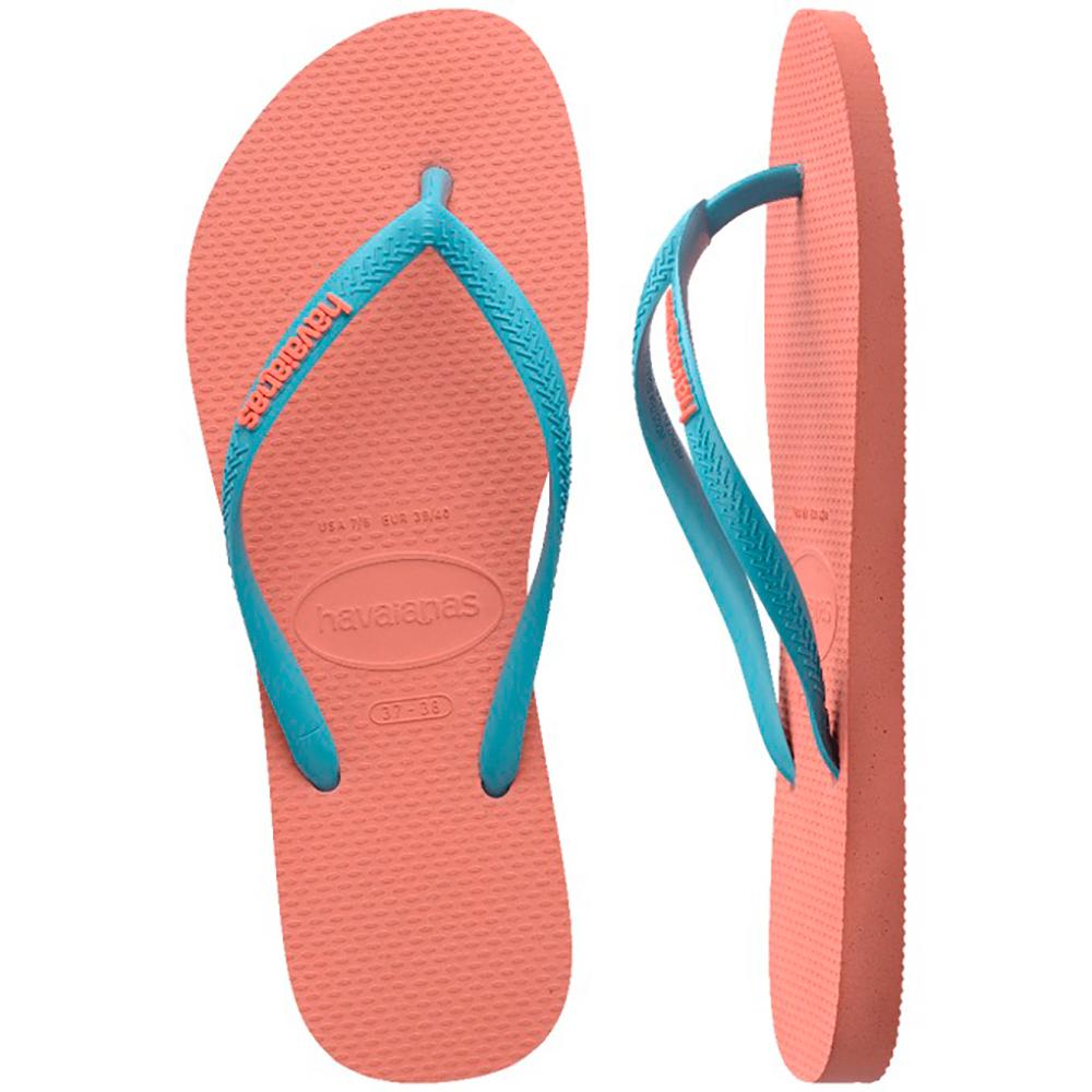 Havaianas Kids Slim Rubber Logo - Peach Rose (view 2)