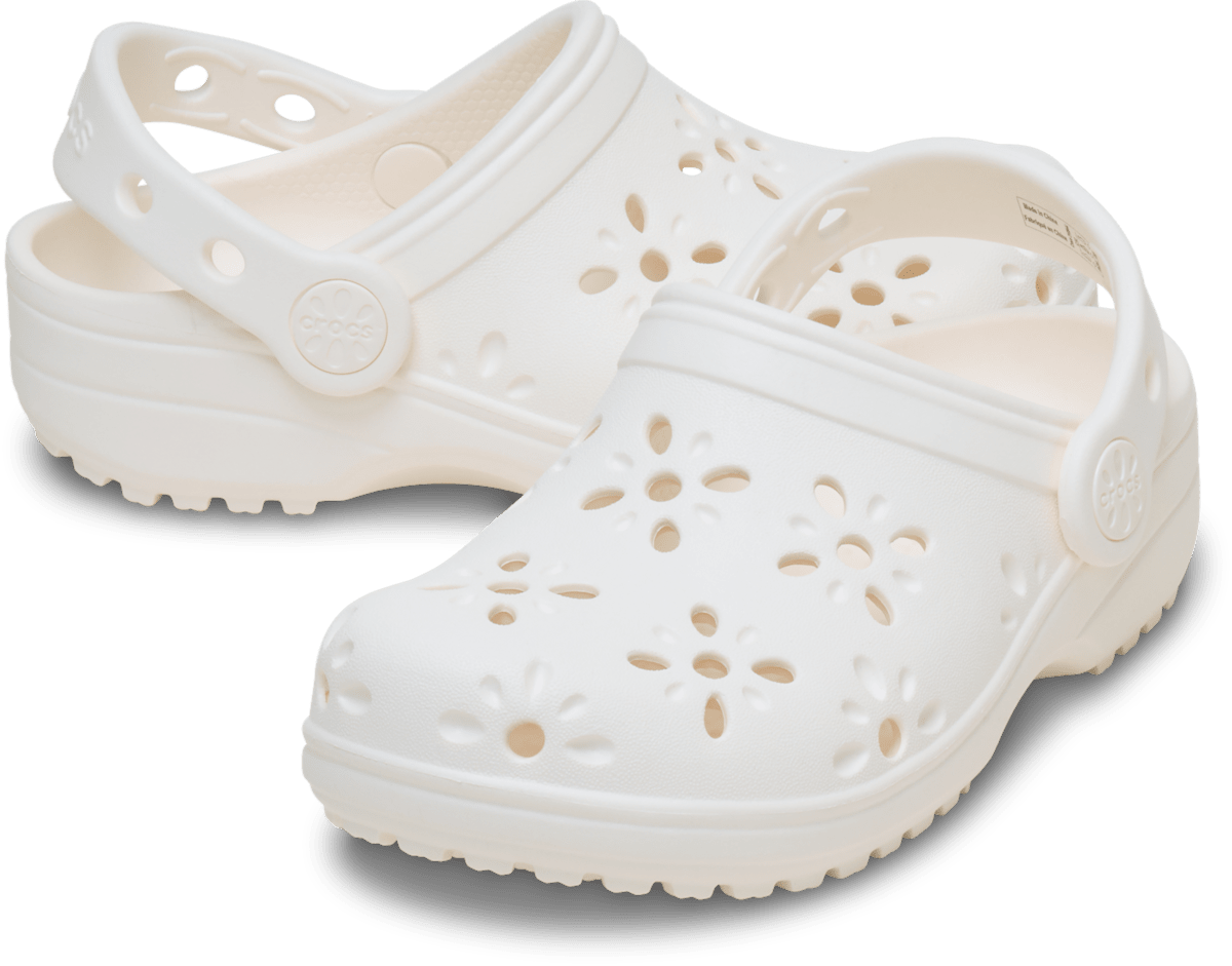 Crocs Toddler Floral Cut-Out Clog Chalk - angle