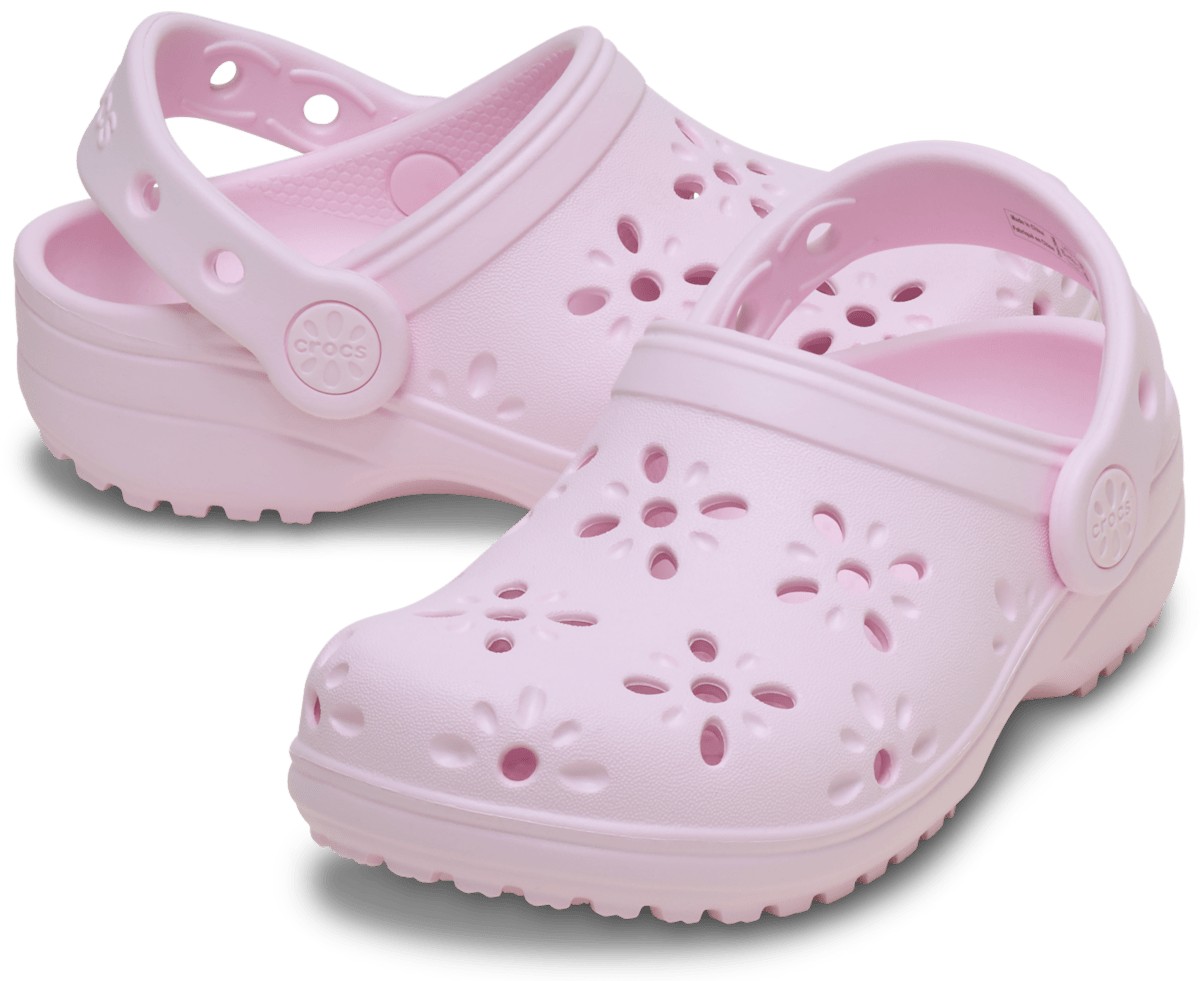 Crocs Toddler Floral Cut-Out Clog Pink Milk - angle