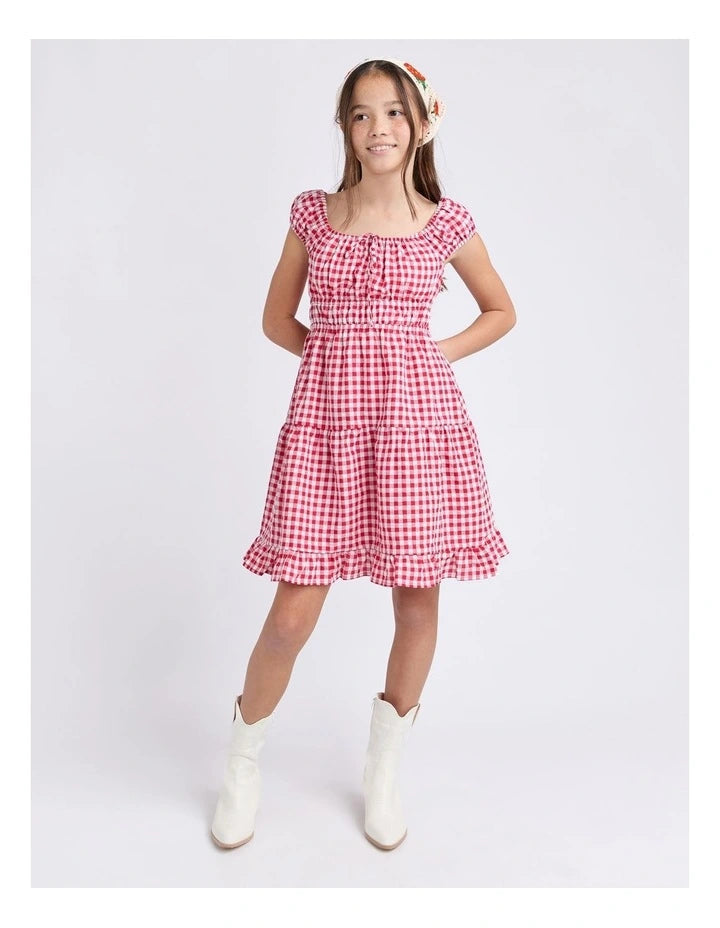Eve Girl Elsa Gingham Dress in red - back
