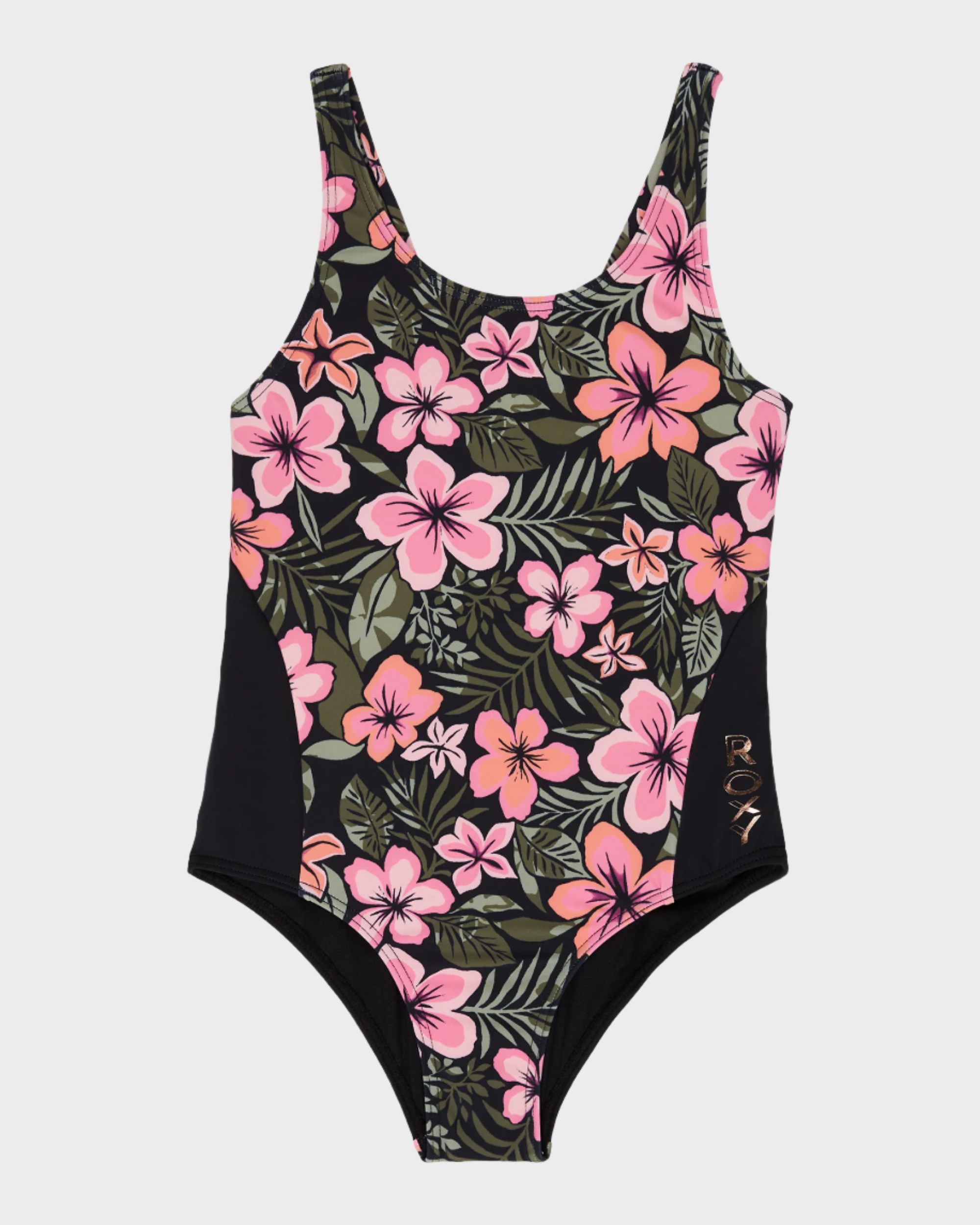 Roxy Girls Active Floral One Piece Swimsuit in Anthracite Fearless Floral - front