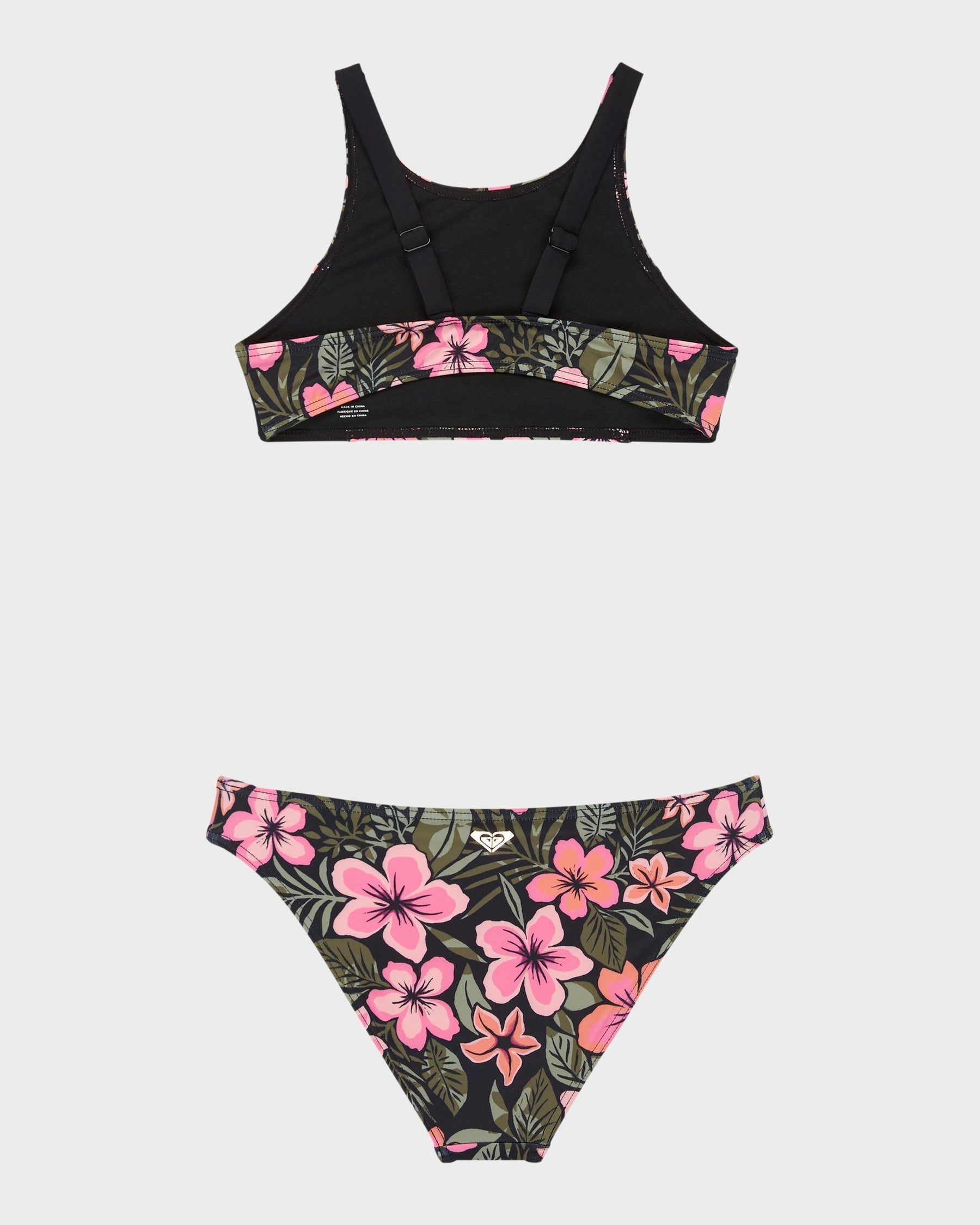 Roxy Active Floral Girls Crop Top Set - Anthracite Fearless Floral (view 2)