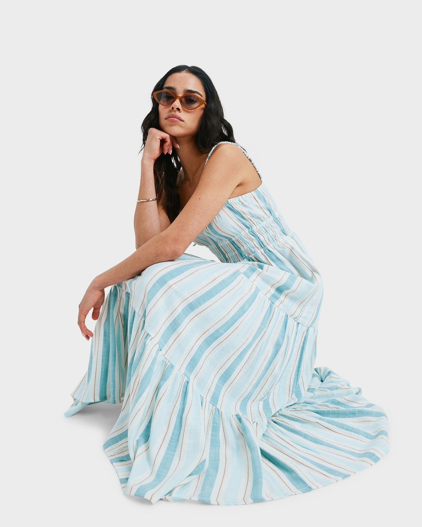 Sunshine Coast Midi Dress - Egret Carver Stripe