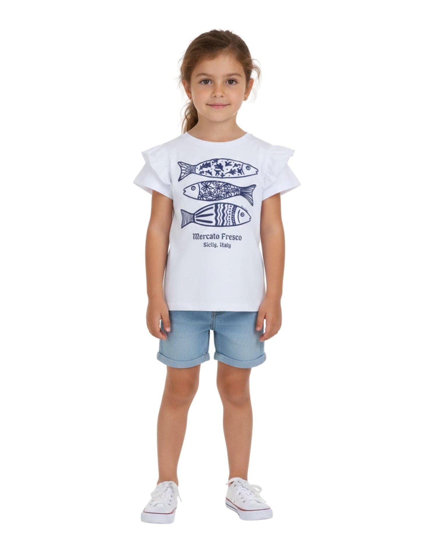 Eve Girl Sardines Frill Tee - White