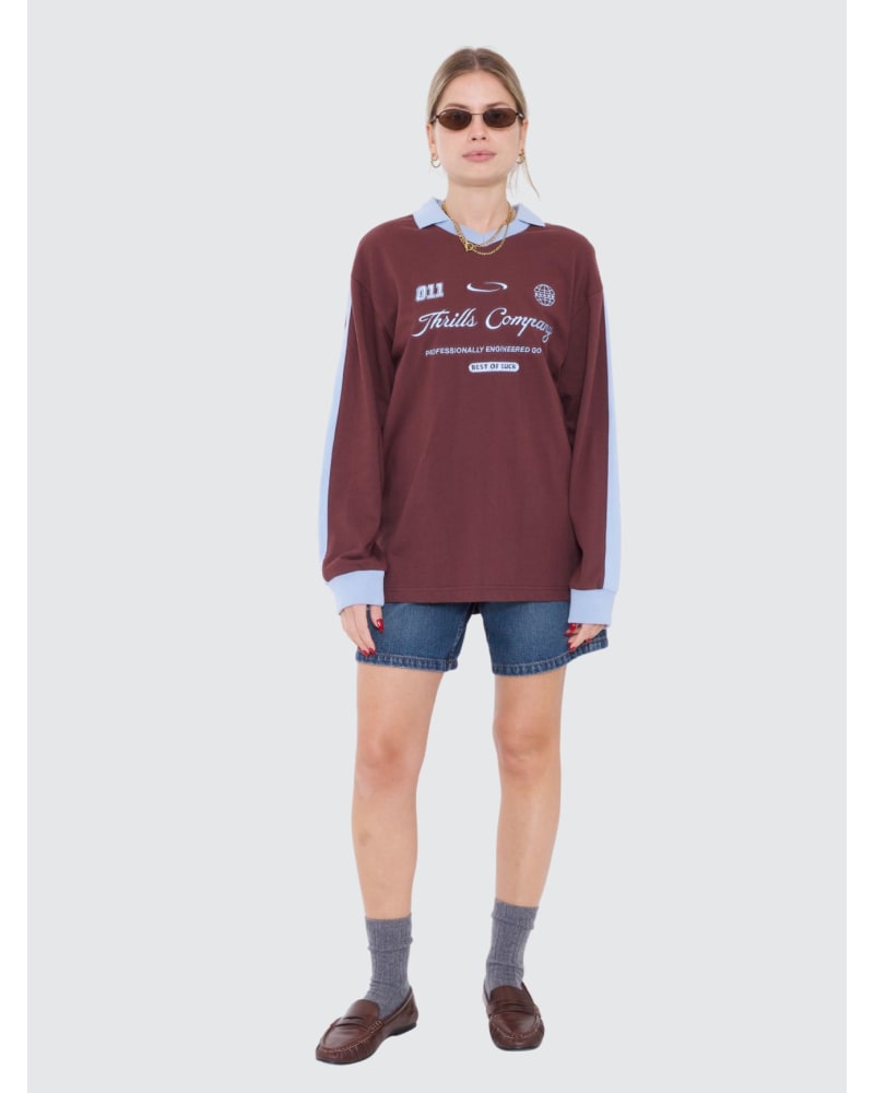 Thrills Game Day Polo Sweatshirt - Bitter Chocolate