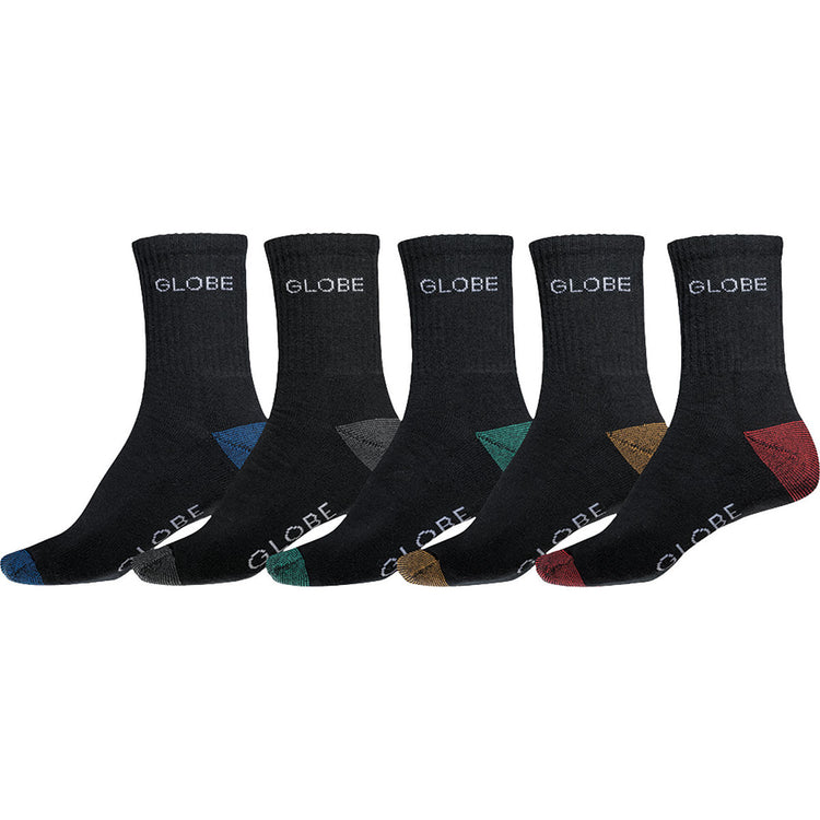 Globe Ingles Crew Sock 5pk - Black / Assorted