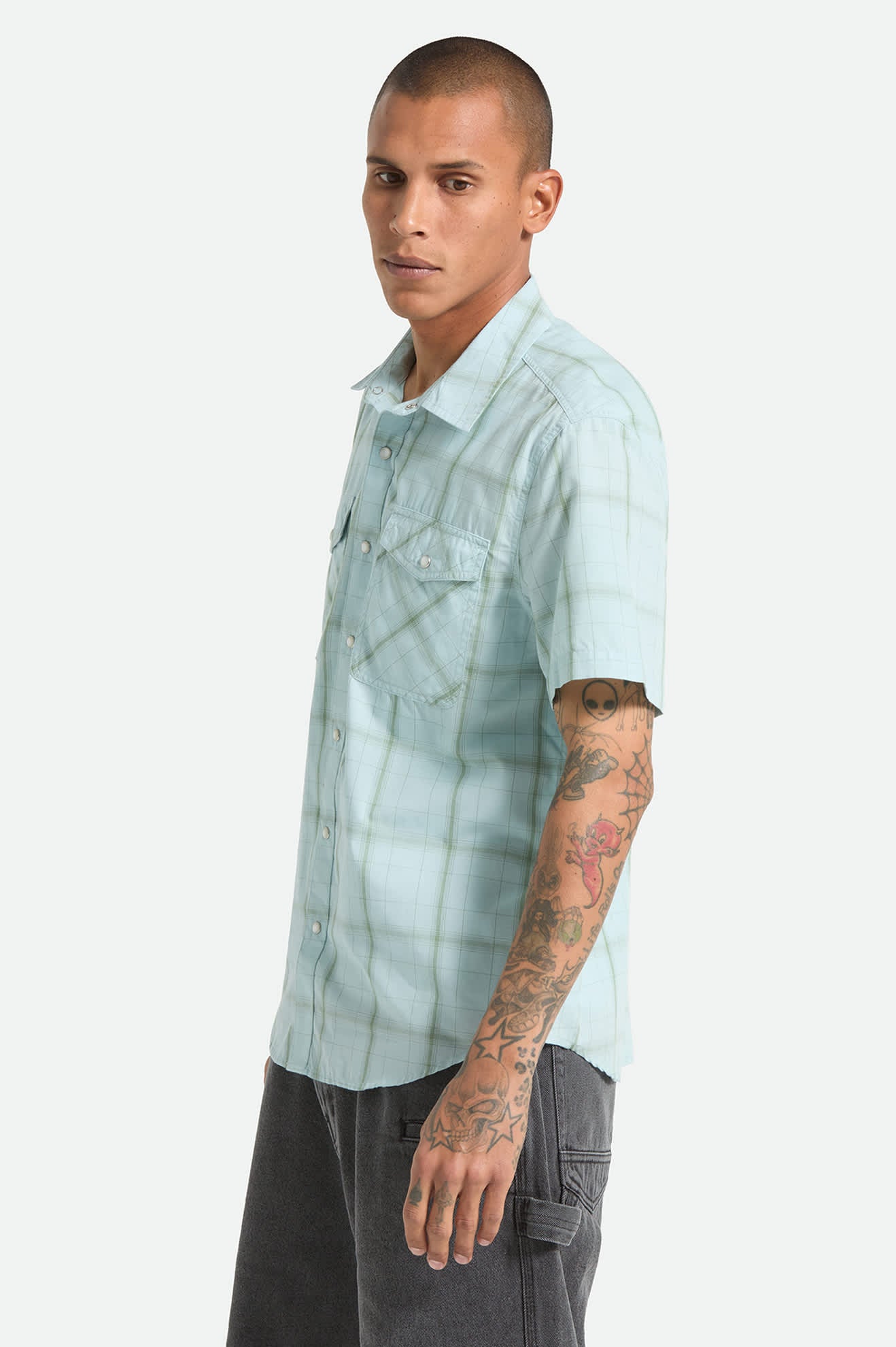 Brixton The Breezy Wayne S/S Wvn - Seafoam Plaid (view 3)