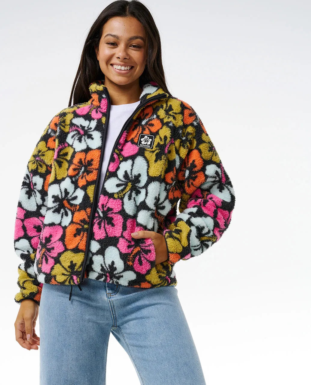 Hibiscus Heat Polar Fleece Zip-Thru - Multi
