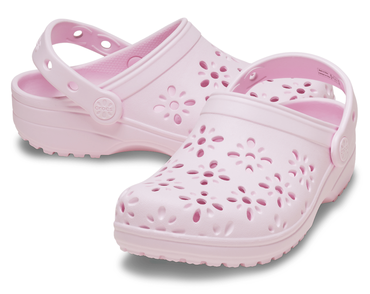 Crocs Kids Classic Floral Cut-Out Clog Pink Milk side