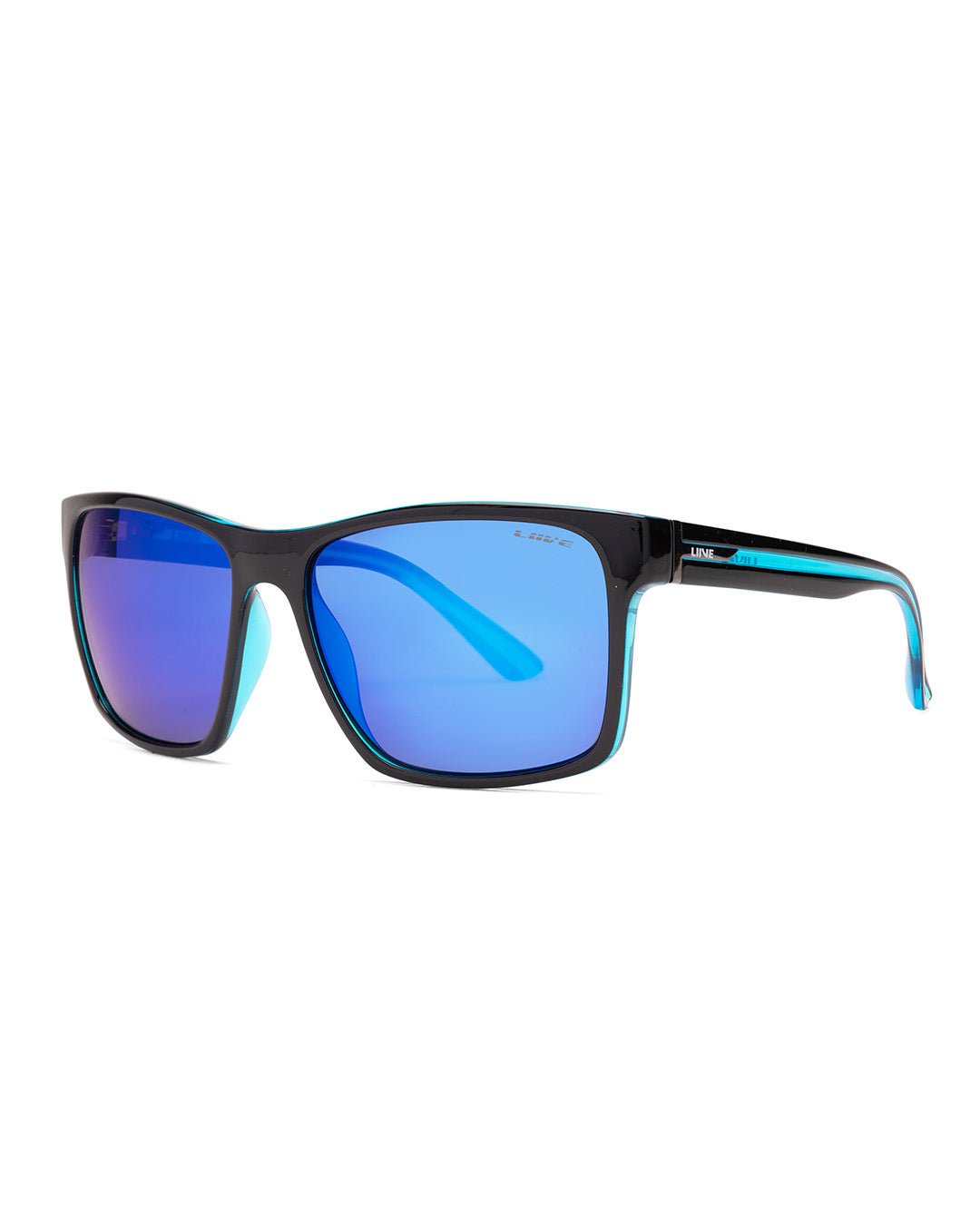 Liive Kerrbox sunglasses in crystal neon black with blue mirror lens