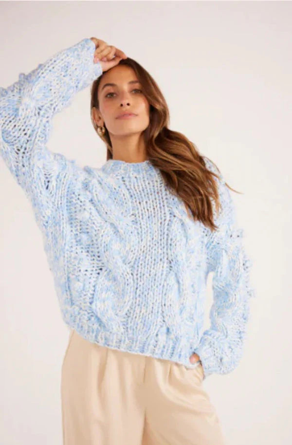 Mink Pink Lucero Cable Knit Jumper - Baby Blue