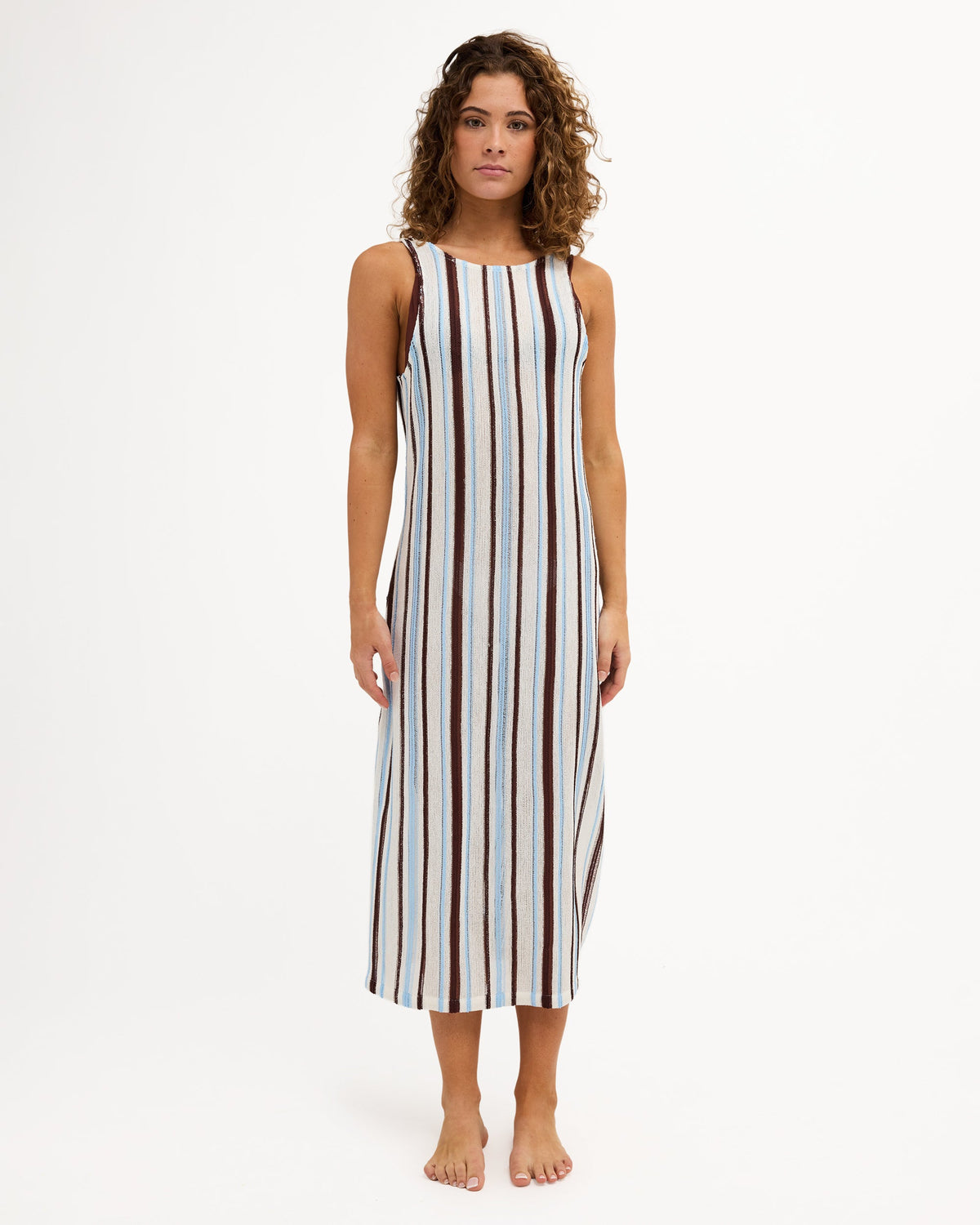 Roxy Paradiso Knitted Long Dress in cerulean stripe - front