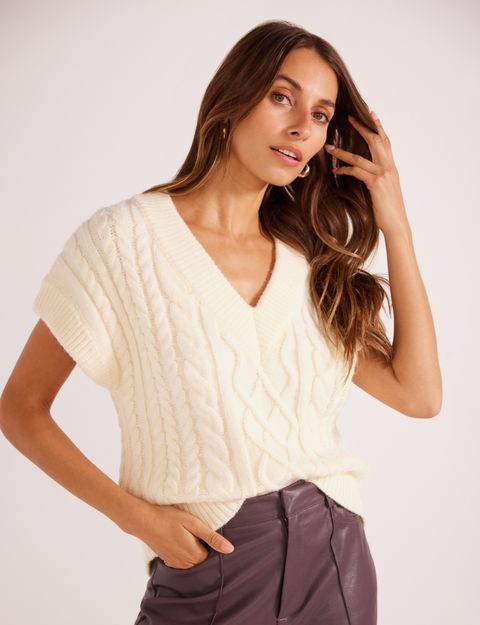 Mink Pink Esther Cable Knit Vest - Ivory
