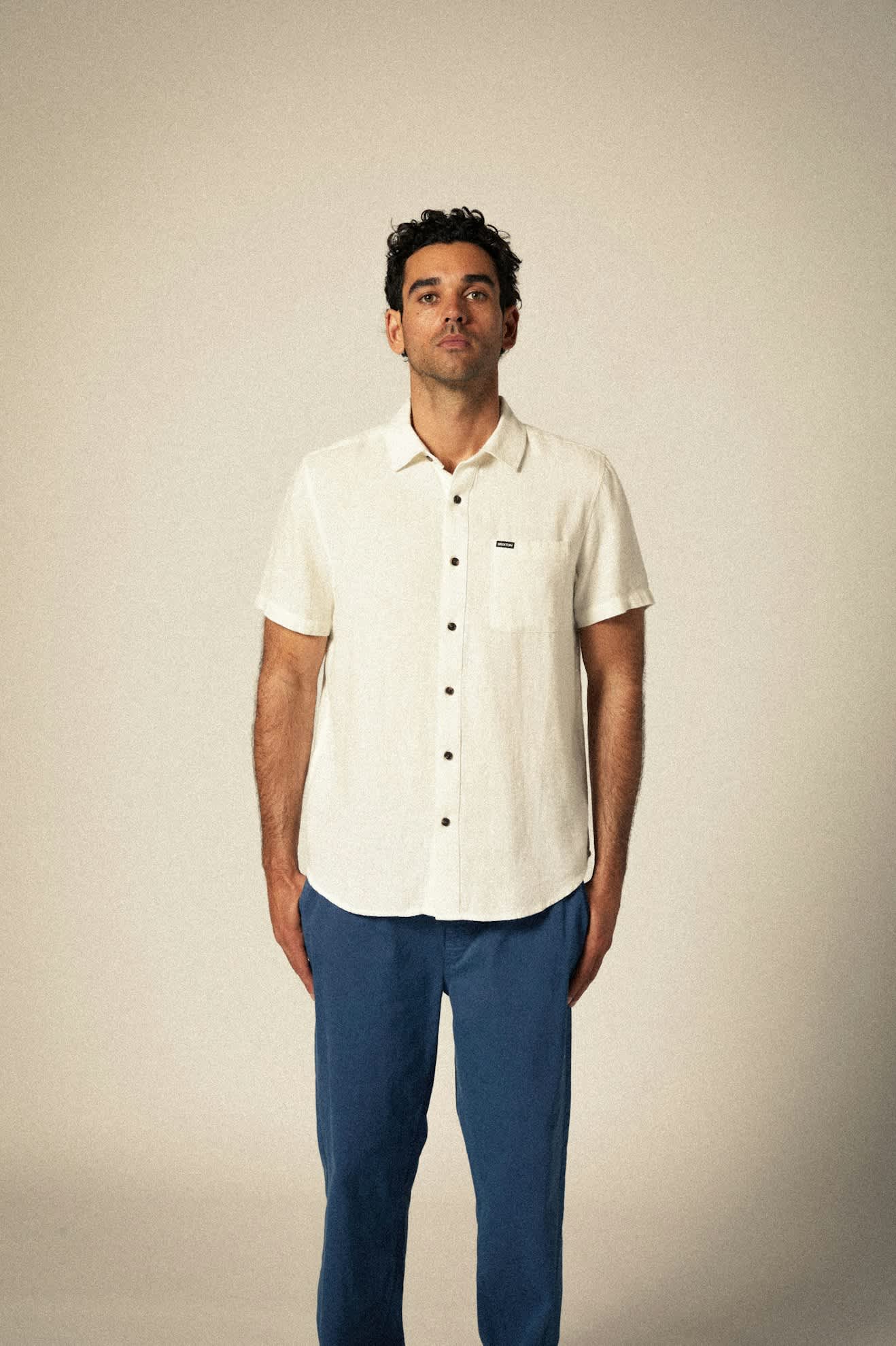 Brixton Charter Organic Cotton Linen Blend Shirt - Egret White (view 2)