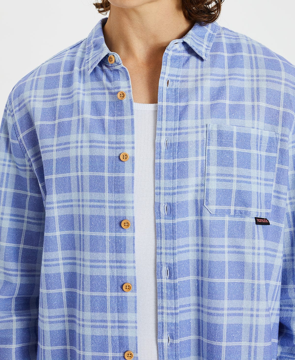 Nomadic Paradise Cannes Casual Long Sleeve Shirt in Lolite Check - detail