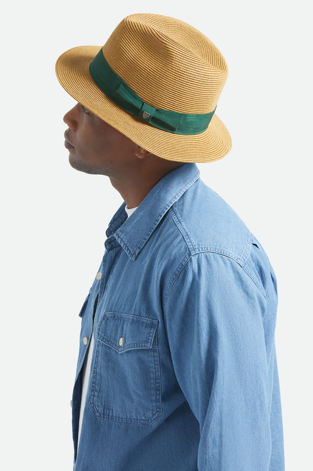 Brixton Roma Straw Packable Fedora - Dark Tan/Primal Green (view 3)