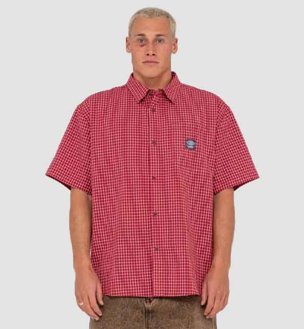 Worldwide Curved Hem Short Sleeve Shirt - Rhubarb